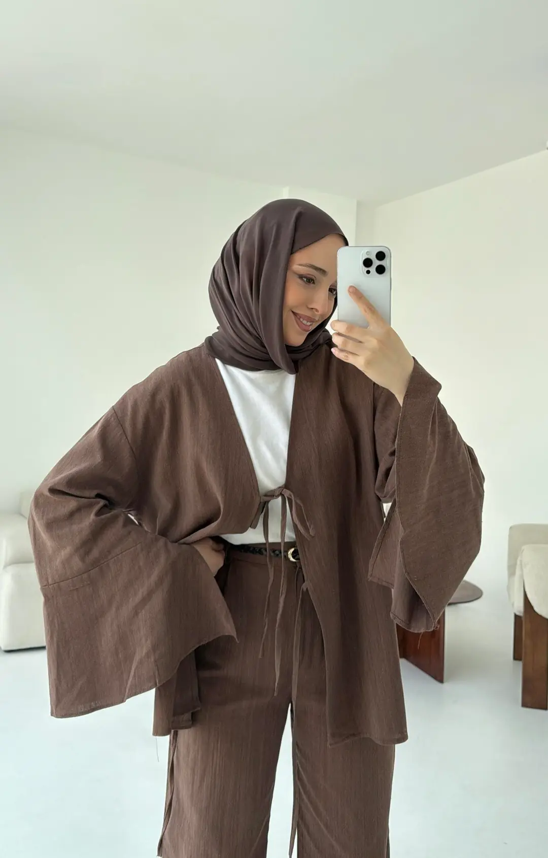Pantolonu Deri Kemerli Kimono Takım