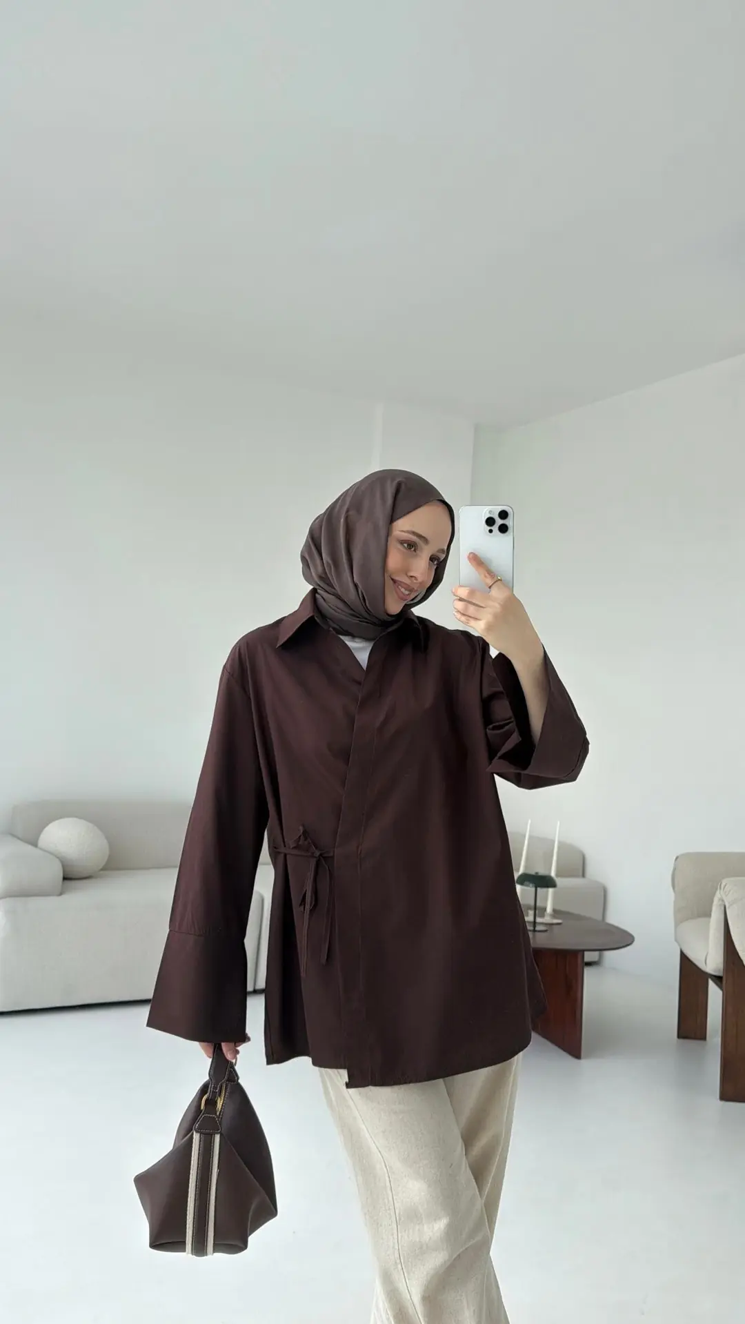 Çapraz Bağlamalı Kol Detay Gömlek Kahve