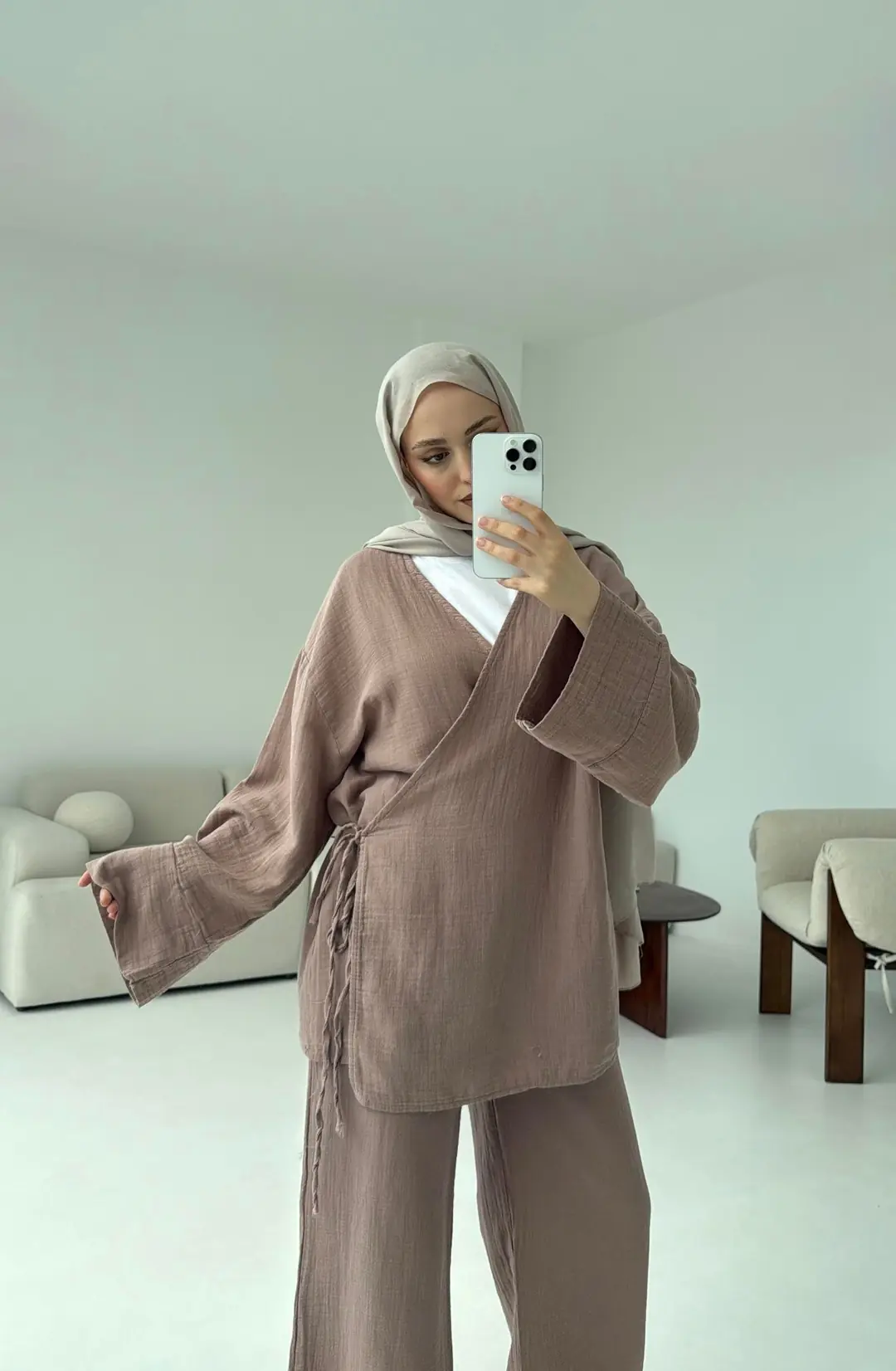 Müslin Yandan Baglamalı Takım Gül Kurusu