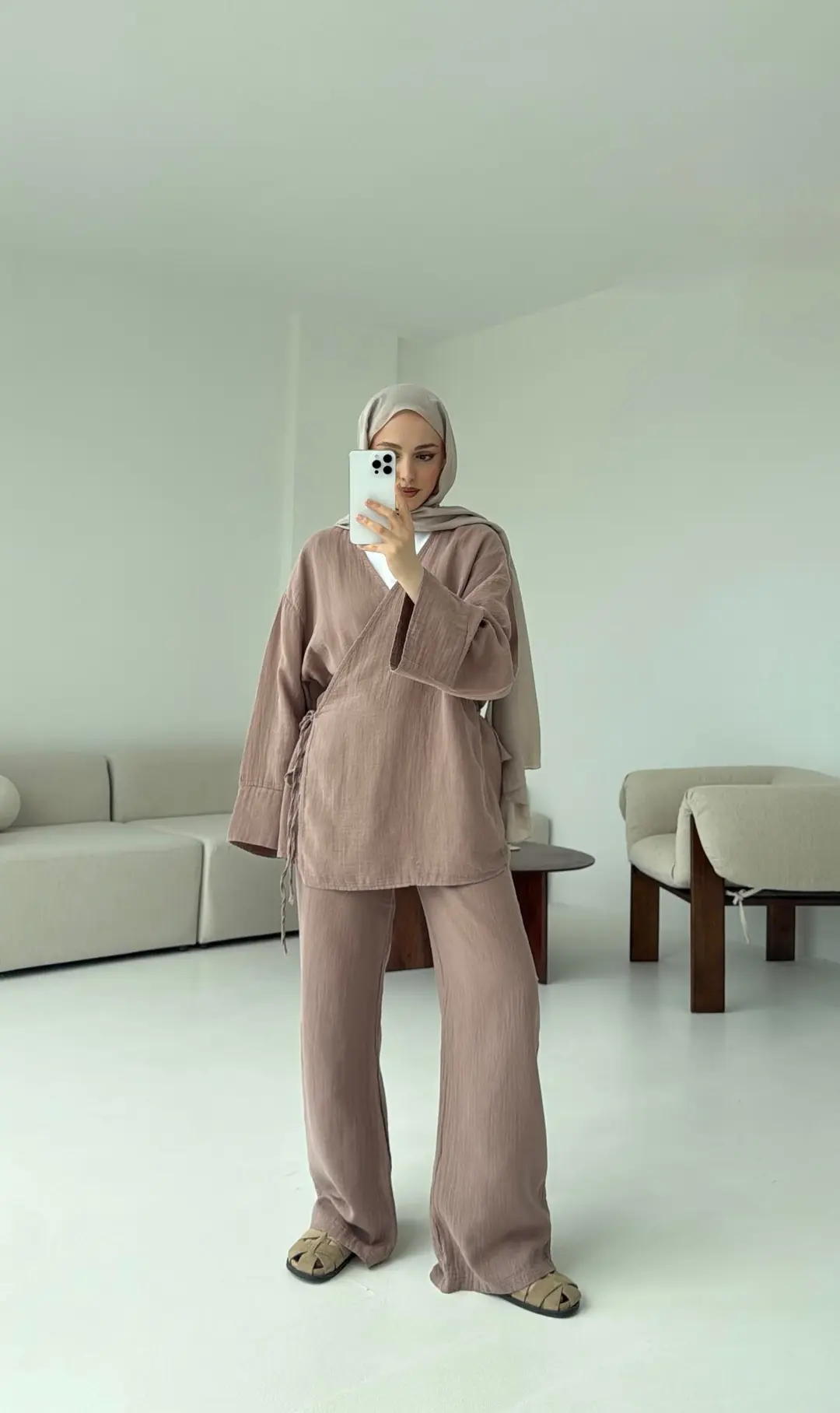 Müslin Yandan Baglamalı Takım Gül Kurusu