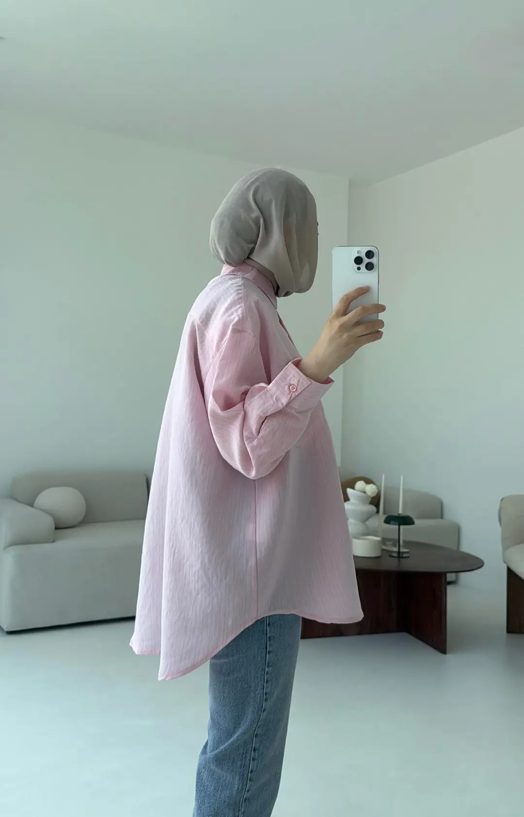 Pembe Tek Cep Çizgili Gömlek