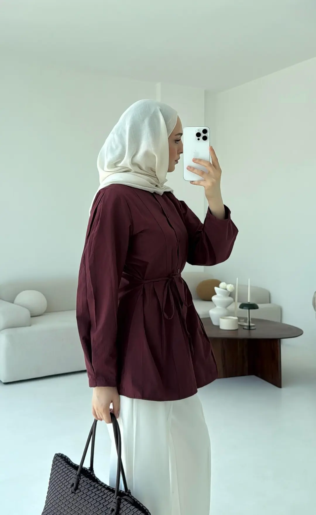 Belden Oturtmalı Gömlek Bordo