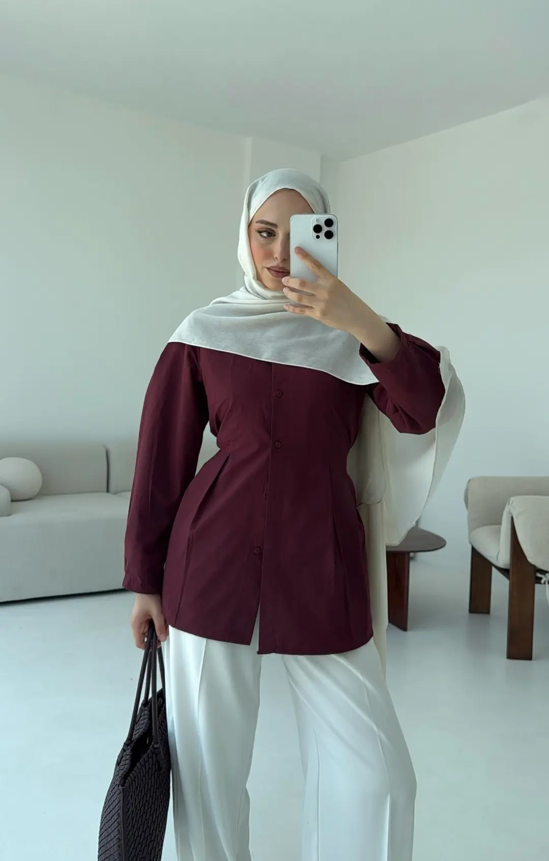 Belden Oturtmalı Gömlek Bordo