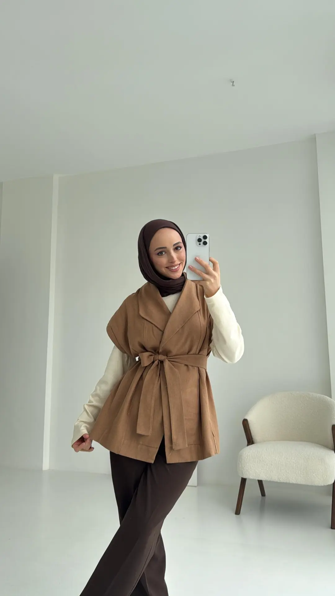 Gabardin Bağlamalı Yelek Taba