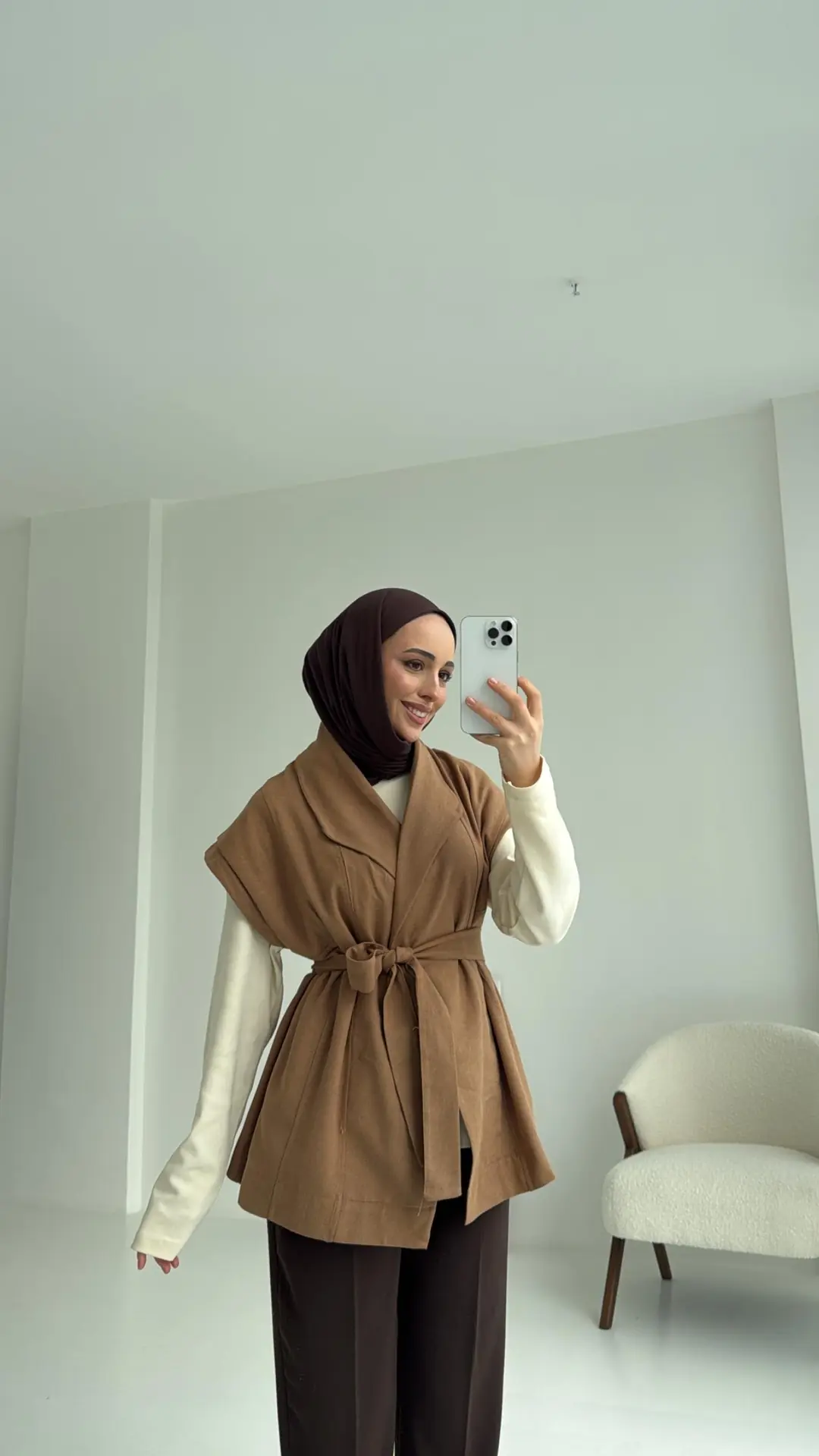 Gabardin Bağlamalı Yelek Taba
