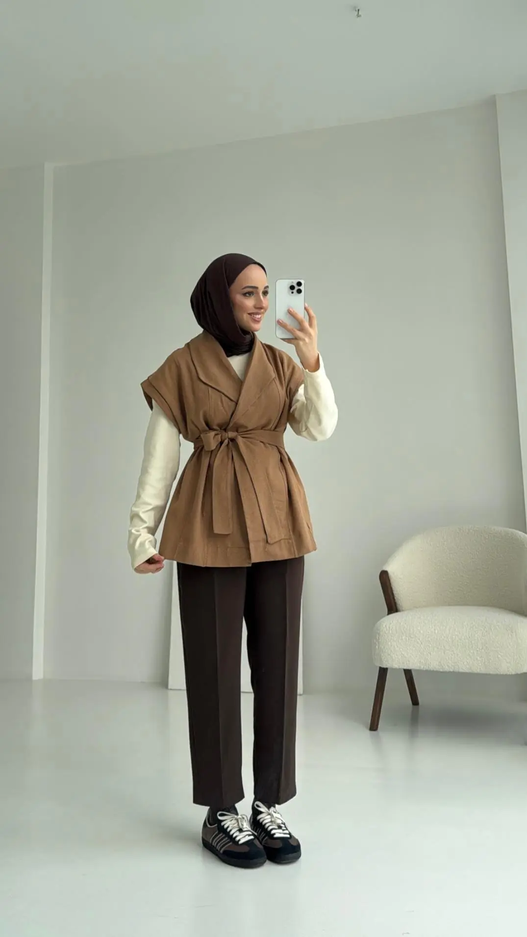 Gabardin Bağlamalı Yelek Taba