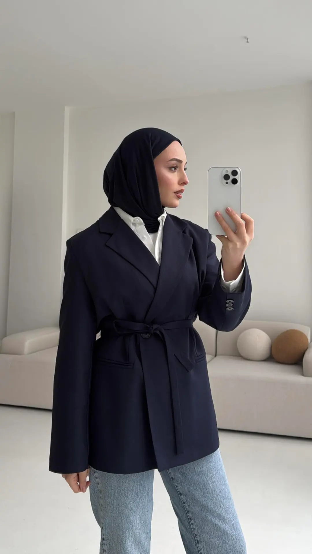 Bağlamalı Blazer Ceket Lacivert