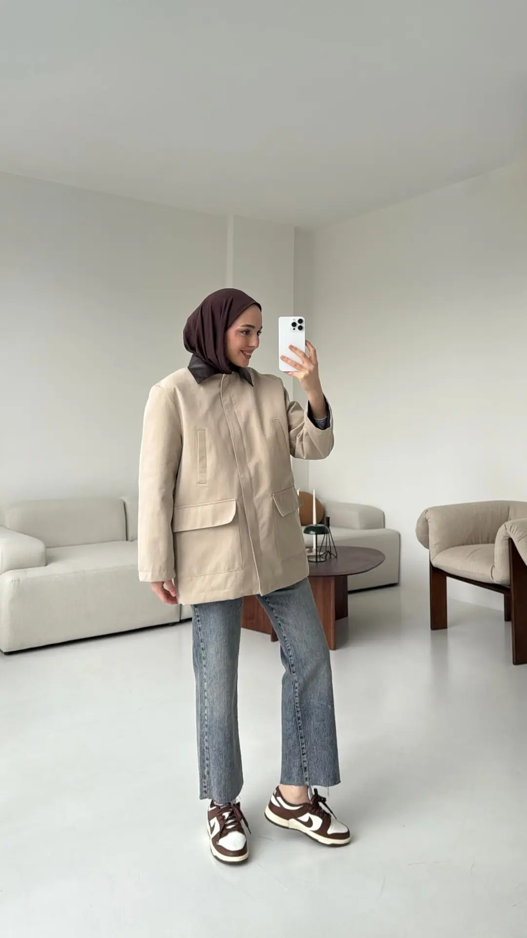 Yakası Deri İçi Kapitone Bej