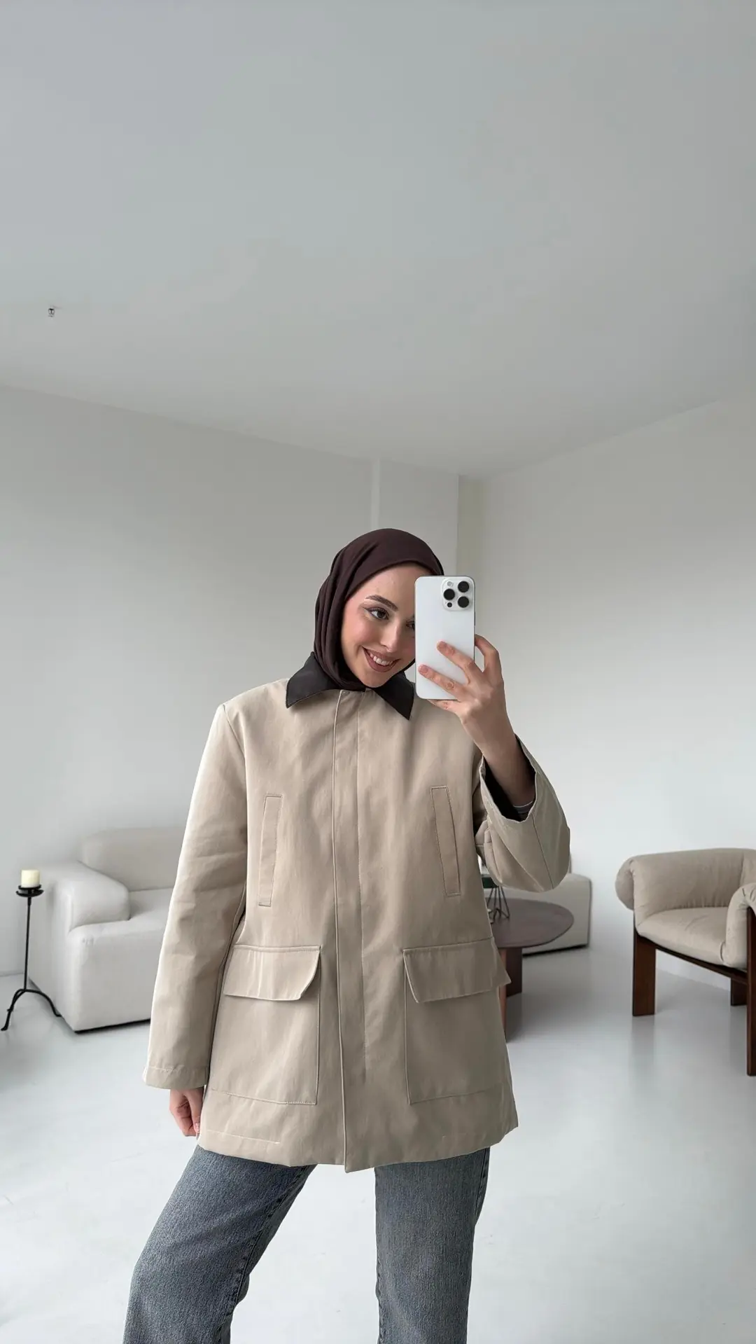 Yakası Deri İçi Kapitone Bej
