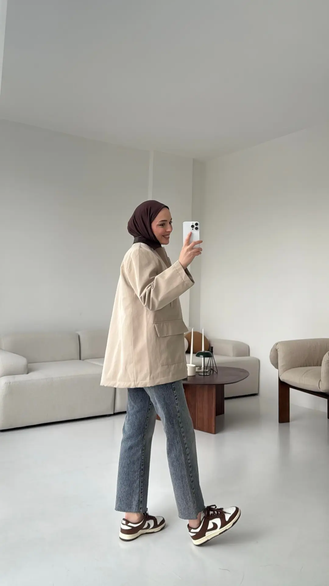 Yakası Deri İçi Kapitone Bej