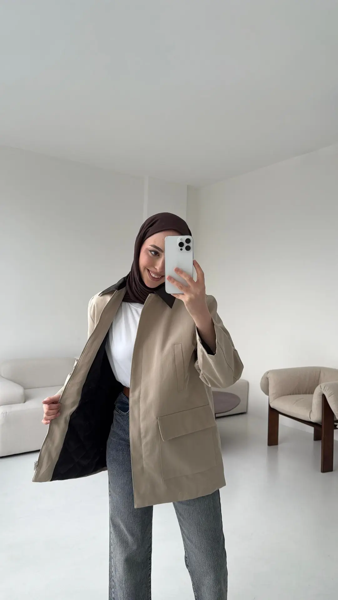 Yakası Deri İçi Kapitone Bej