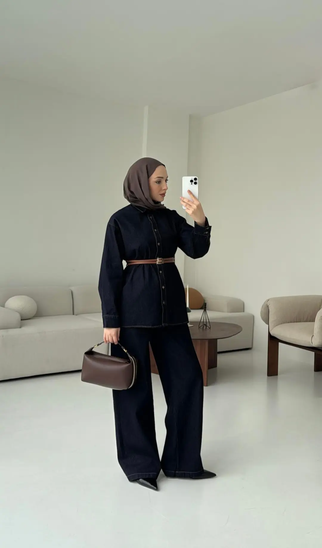 Denim Kemerli Gömlek Takım