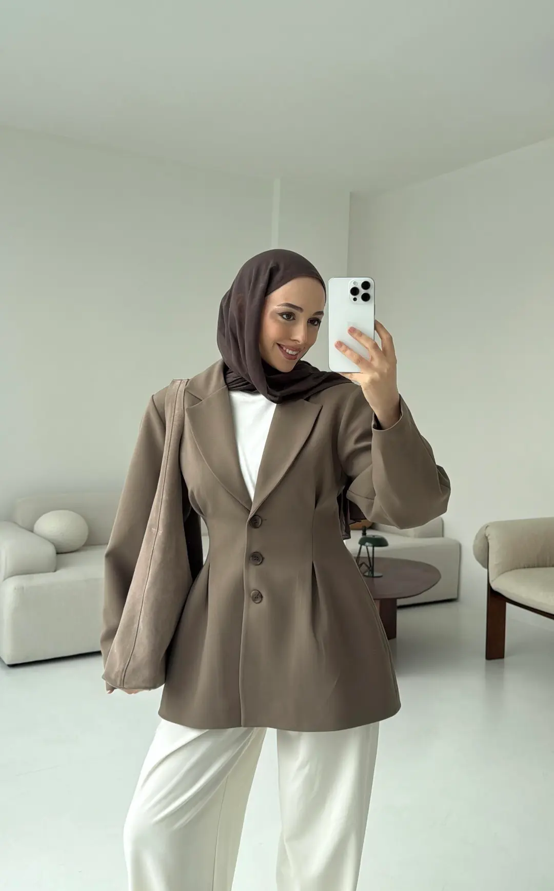 Belden Oturtmalı Tasarım Ceket Vizon