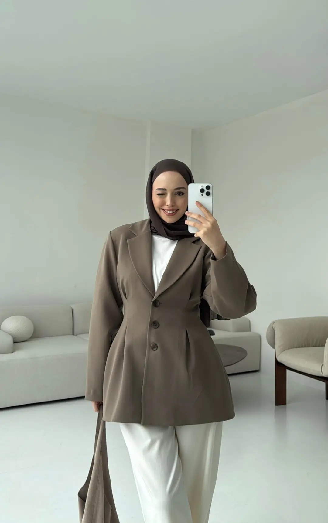 Belden Oturtmalı Tasarım Ceket Vizon