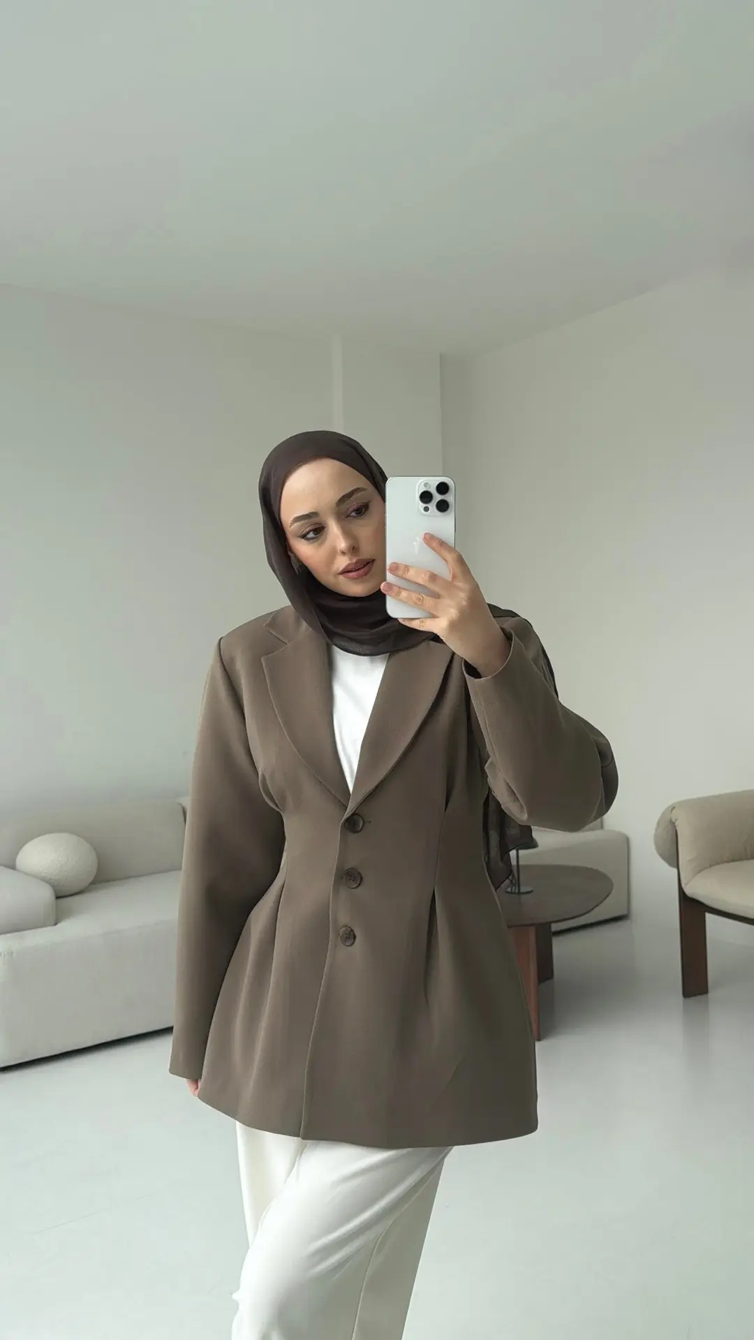 Belden Oturtmalı Tasarım Ceket Vizon