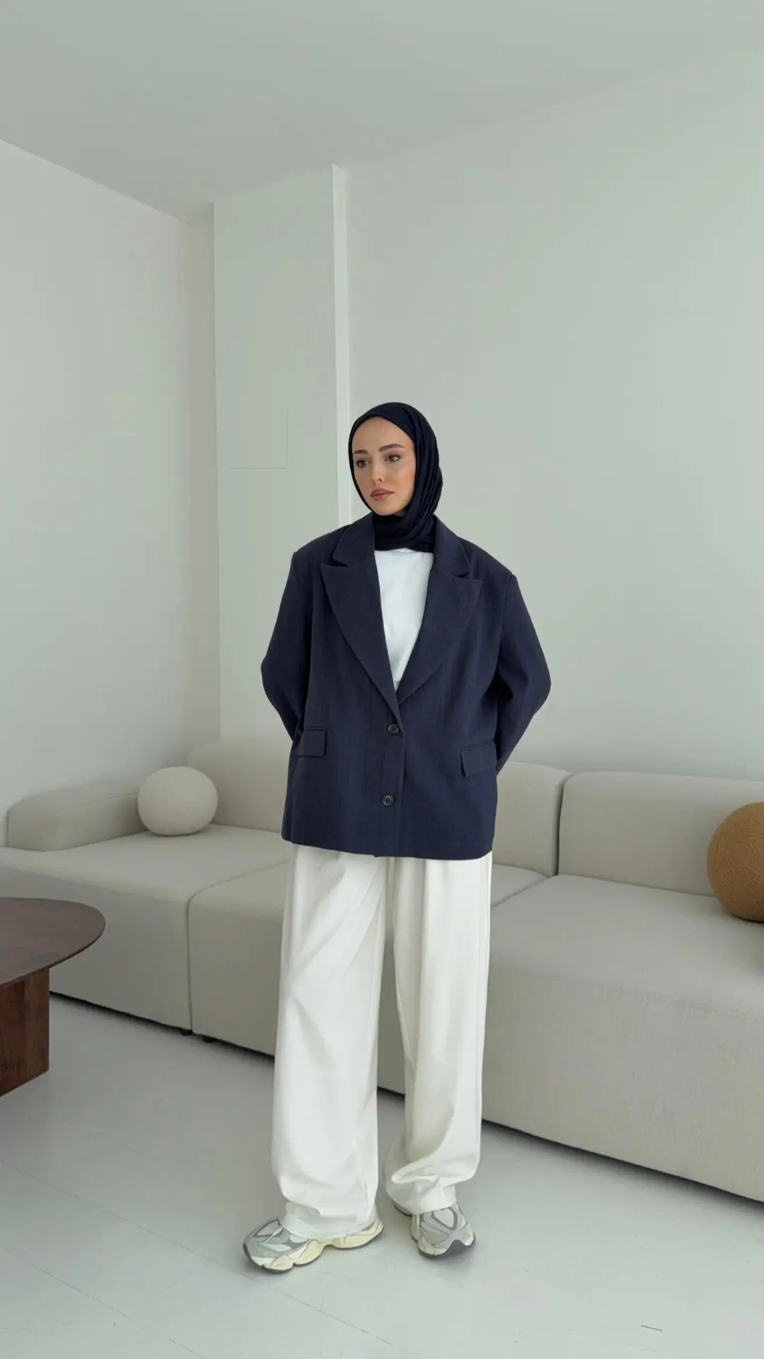 Lacivert Keten Oversize Blazer Ceket