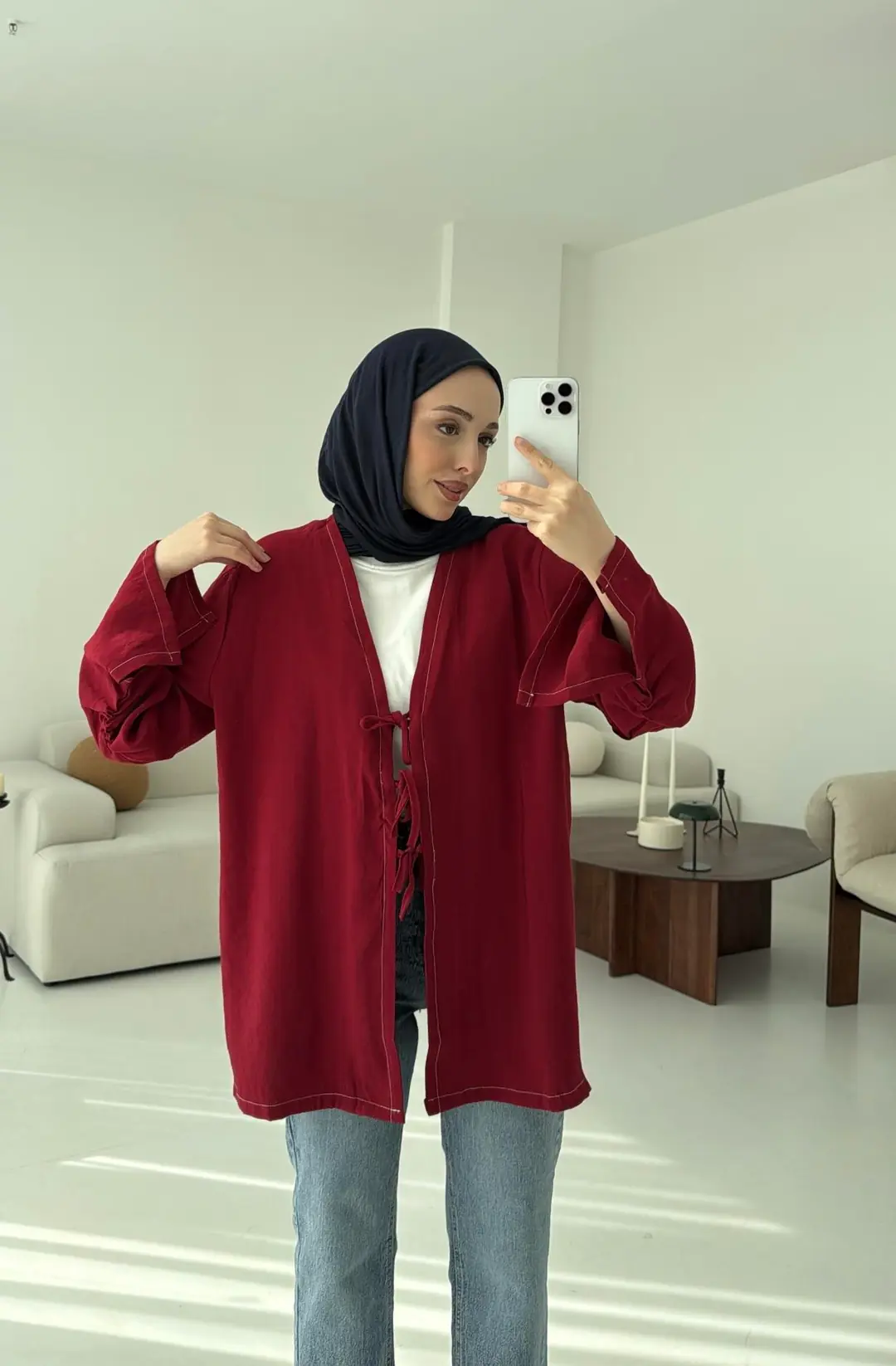 Dikiş Detaylı Kimono Kırmızı