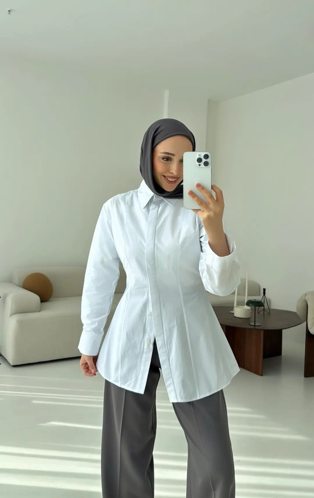 Belden Oturtmalı Poplin Gömlek Beyaz