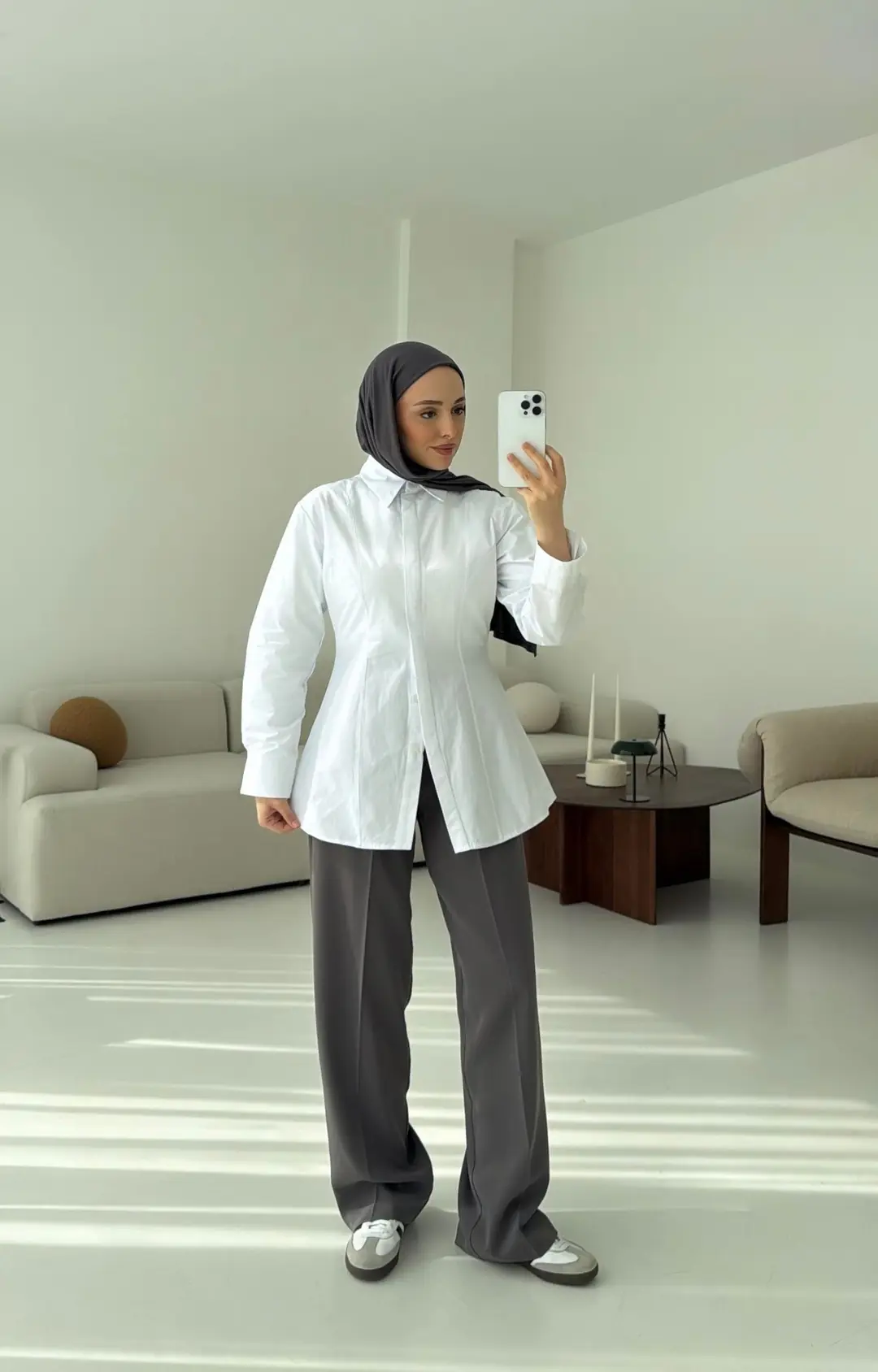 Belden Oturtmalı Poplin Gömlek Beyaz