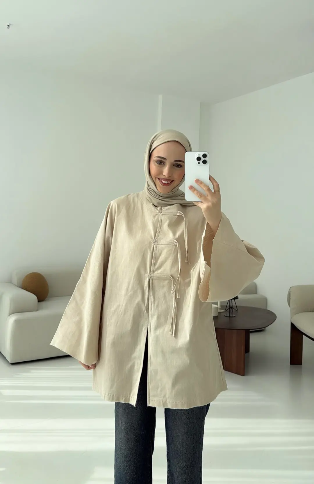Geniş Kol Kimono Bej