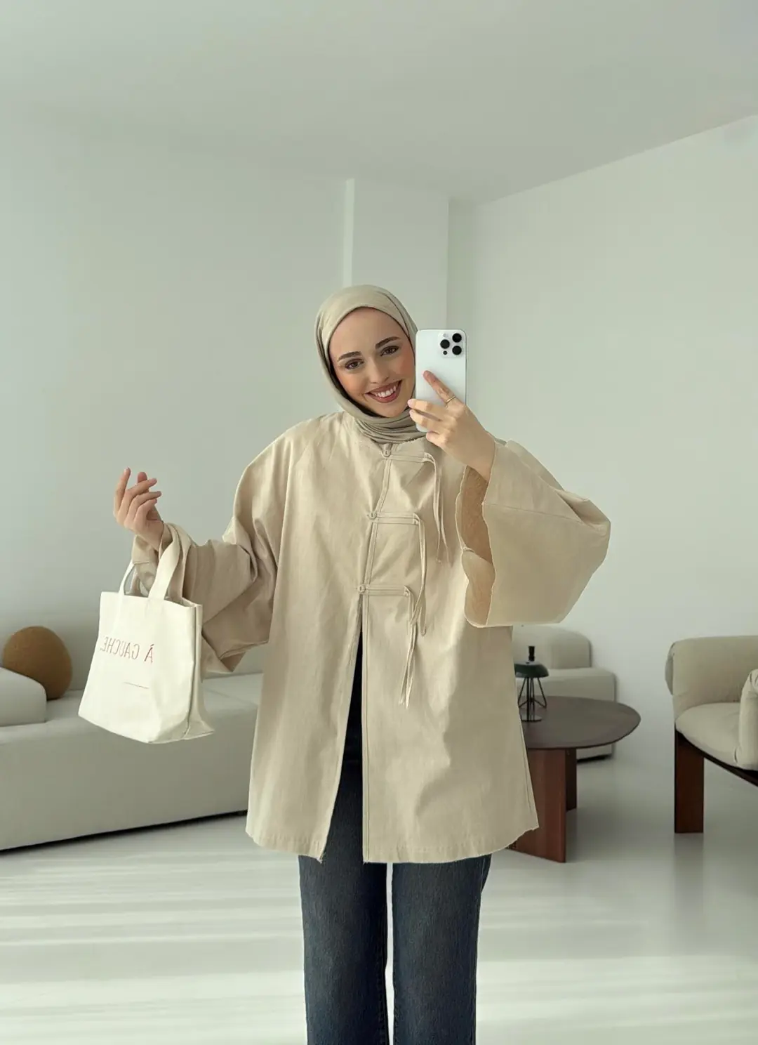 Geniş Kol Kimono Bej