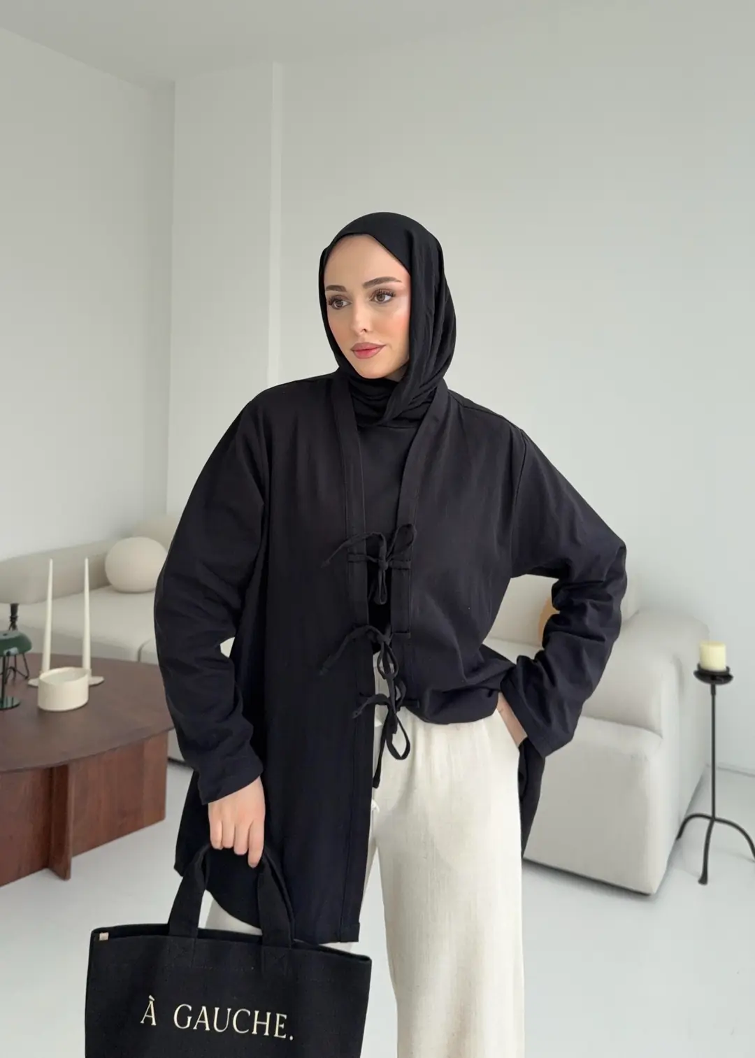 Üç Bağlamalı Kimono Siyah