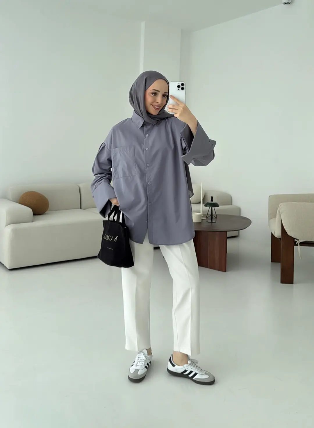Kalın Manşetli Oversize Antrasit Gömlek