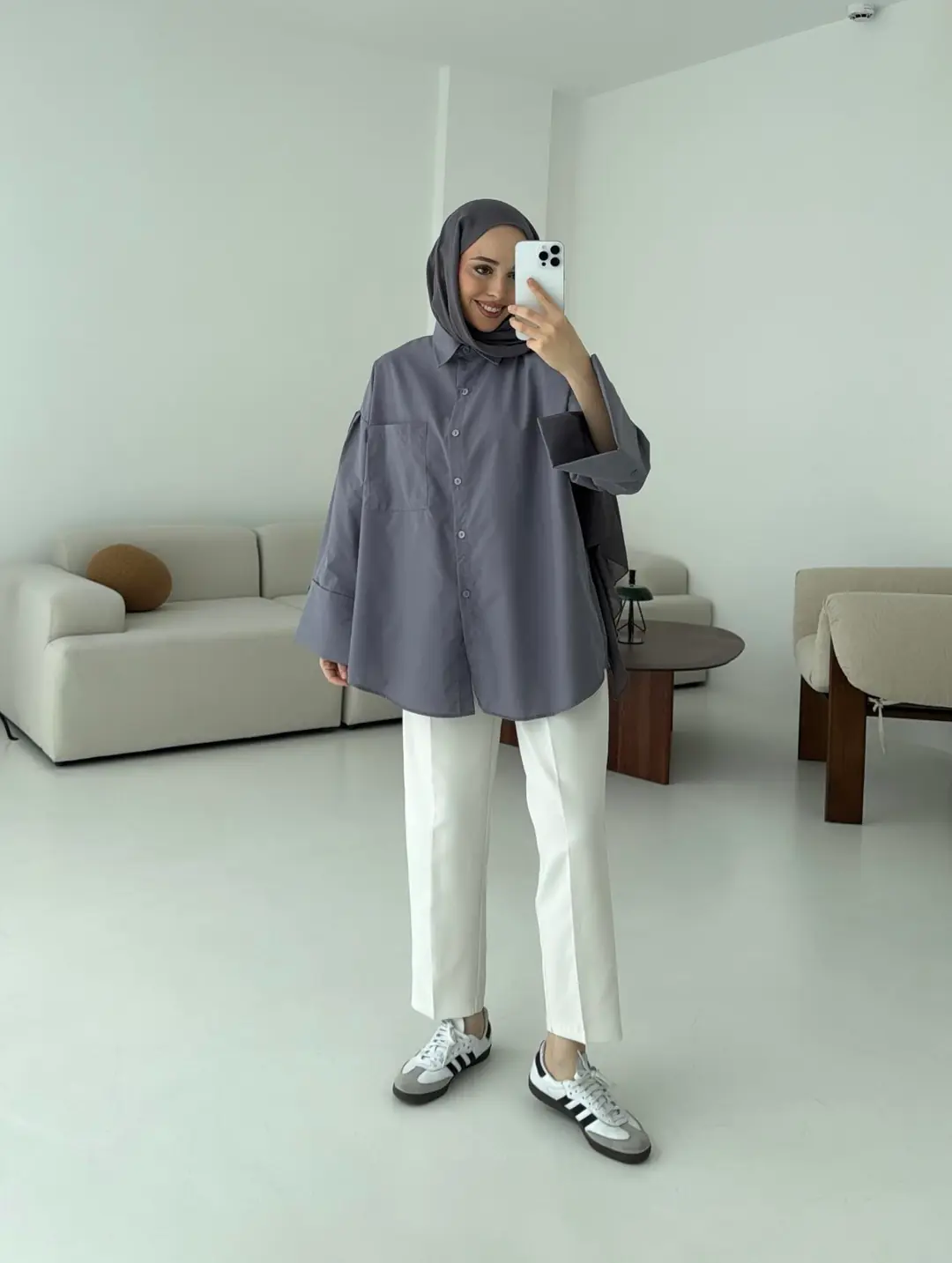Kalın Manşetli Oversize Antrasit Gömlek