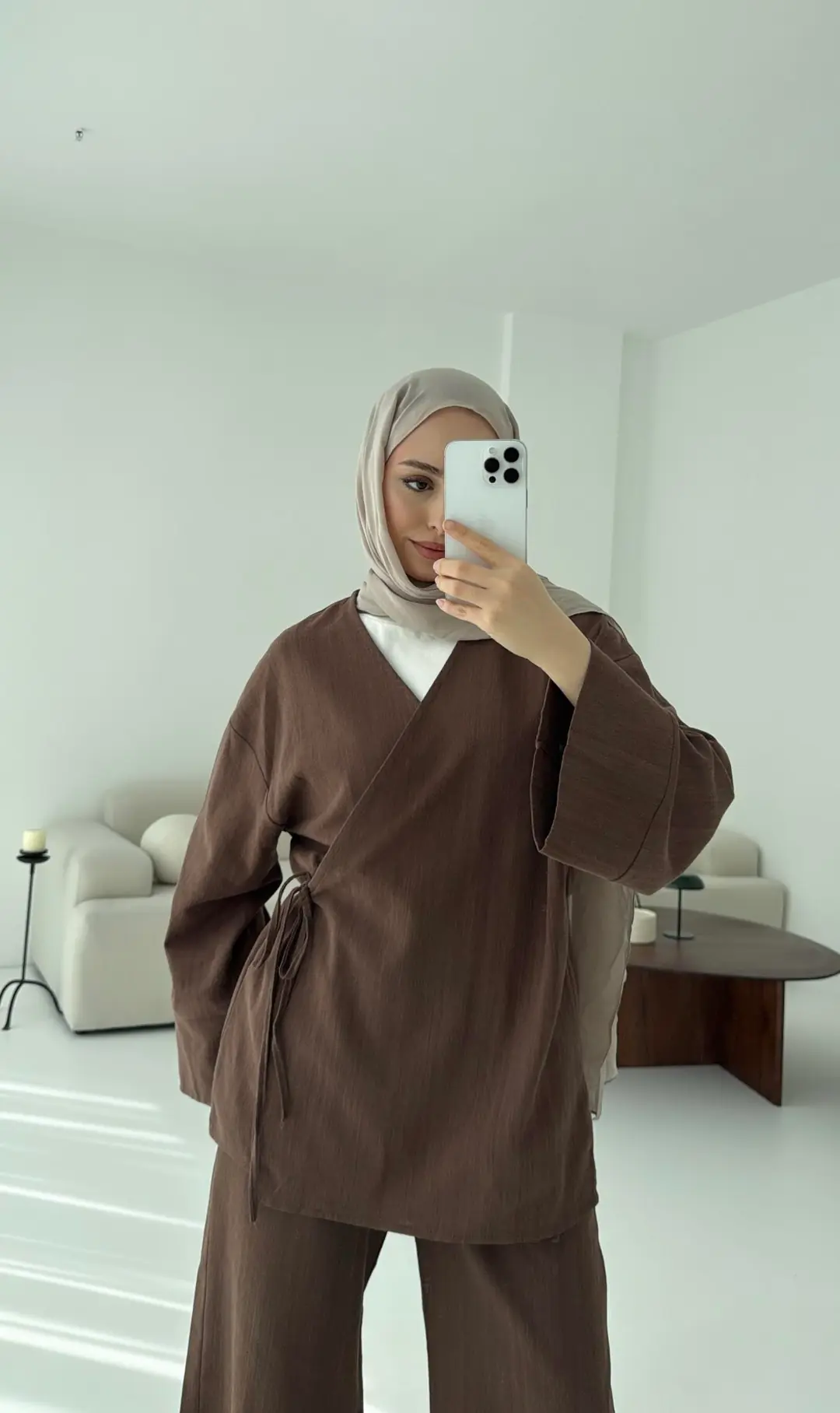 Kahve Yandan Bağlamalı Takım