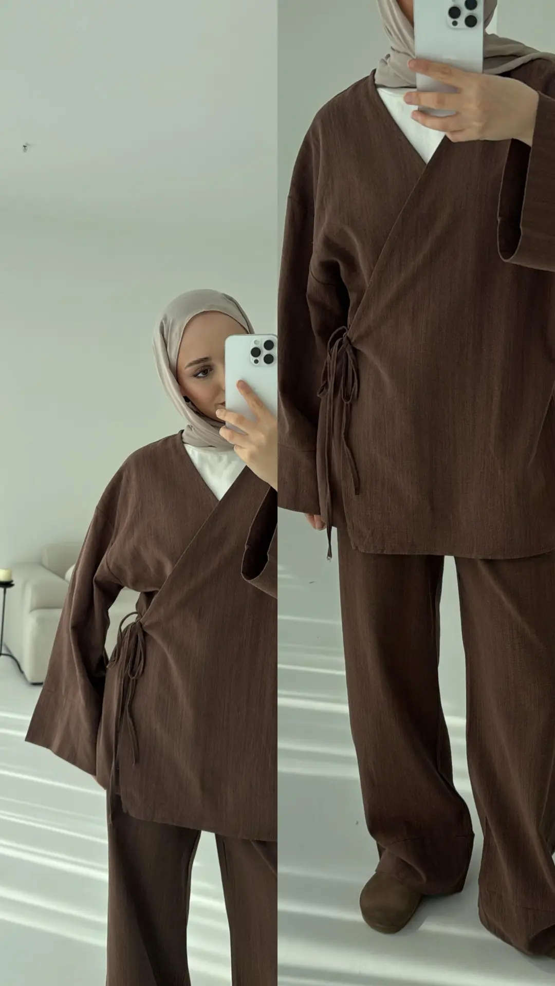 Kahve Yandan Bağlamalı Takım