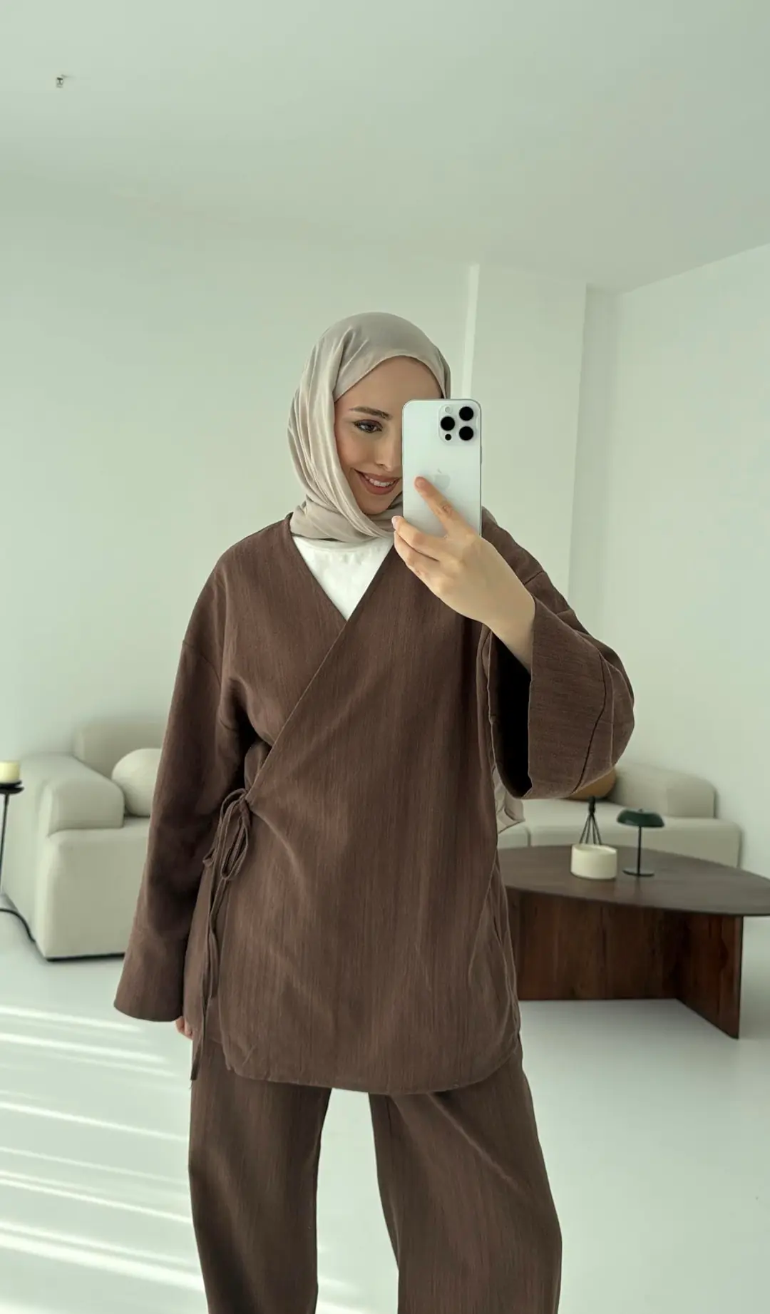Kahve Yandan Bağlamalı Takım