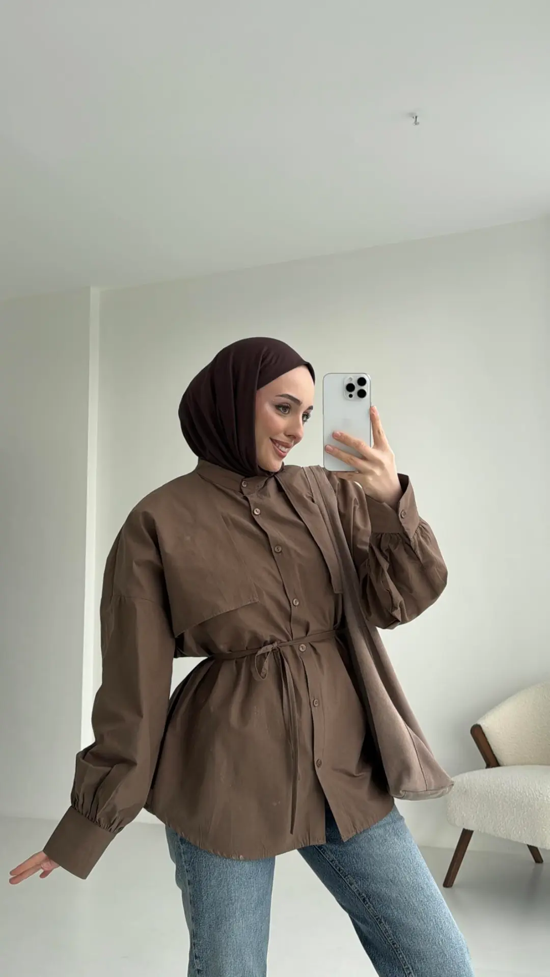 Kahve Bağlamalı Gömlek