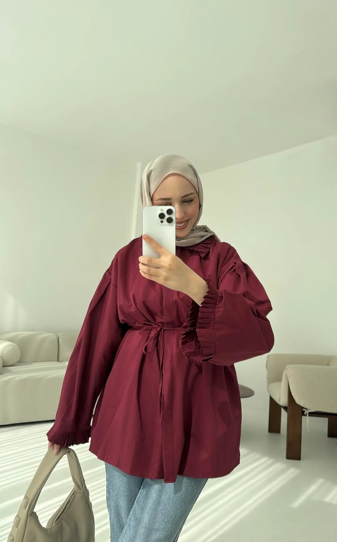 Pilise Detaylı Gömlek Bordo