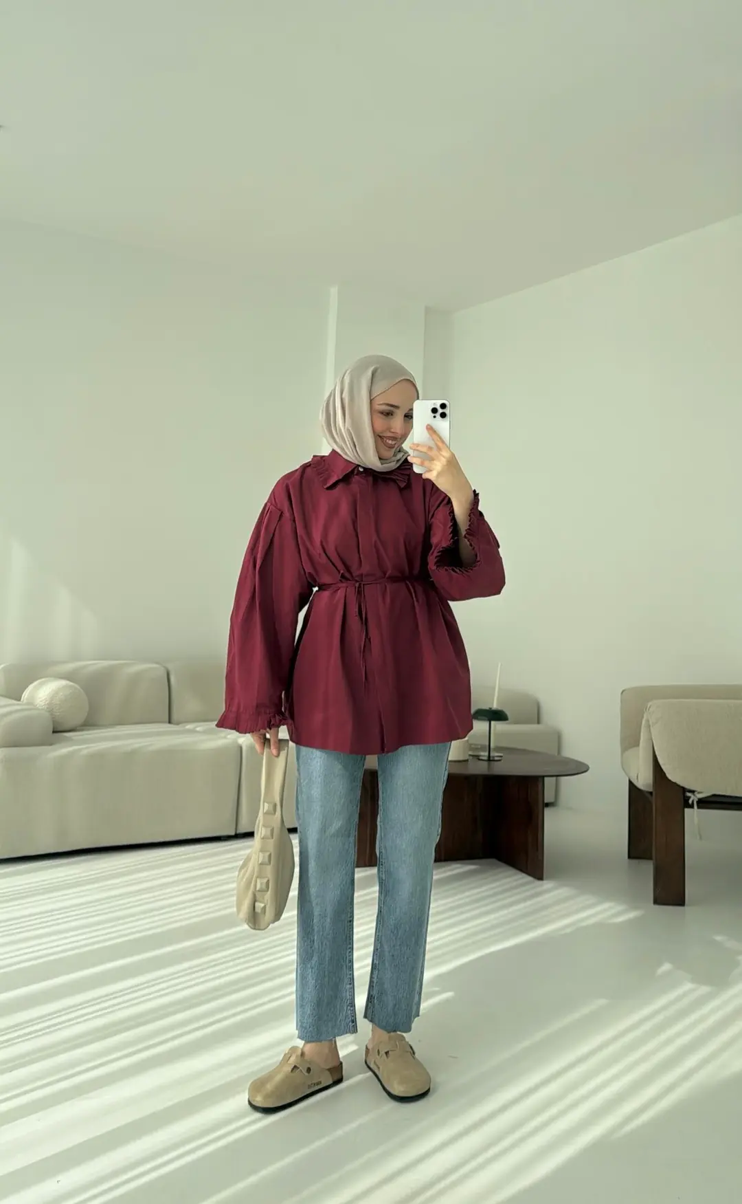 Pilise Detaylı Gömlek Bordo