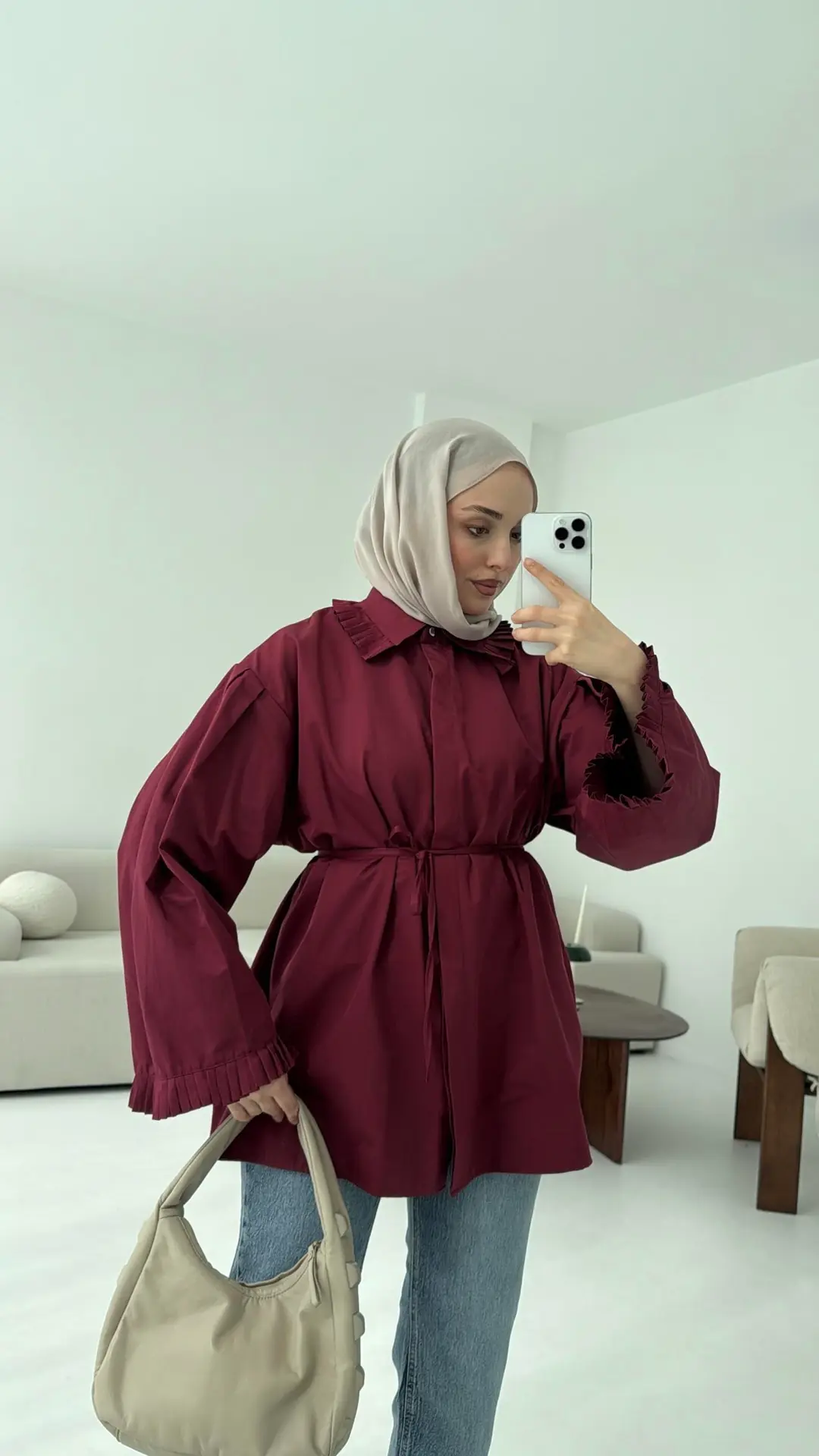 Pilise Detaylı Gömlek Bordo