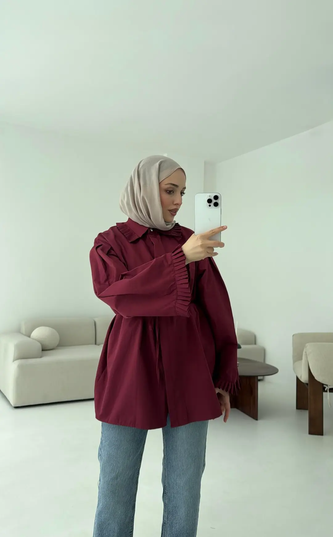 Pilise Detaylı Gömlek Bordo