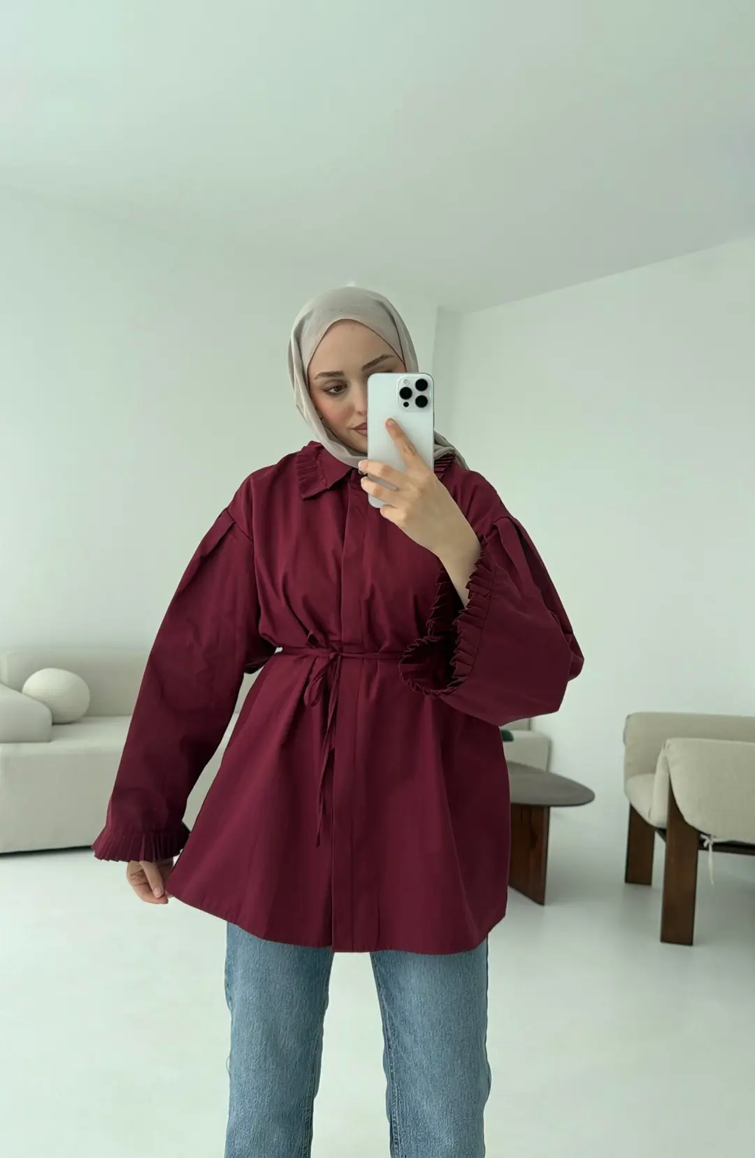 Pilise Detaylı Gömlek Bordo