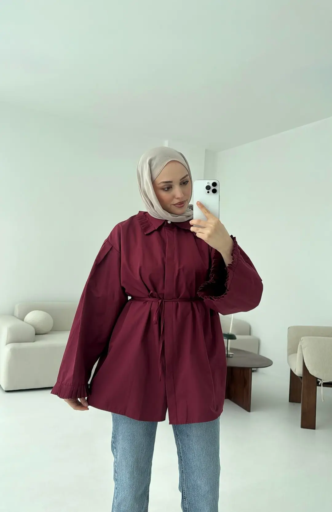 Pilise Detaylı Gömlek Bordo