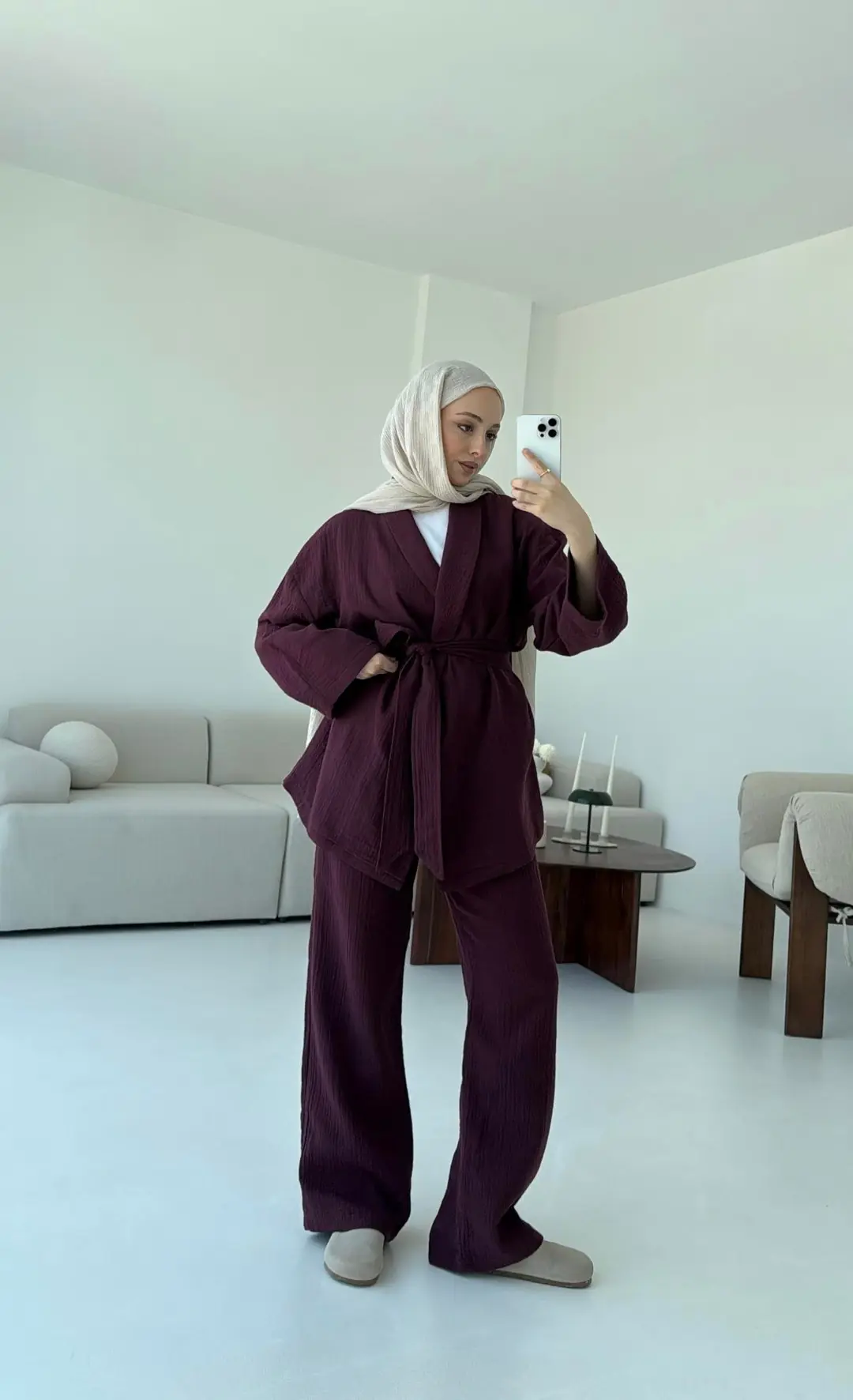Müslin Kimonolu Takım Bordo