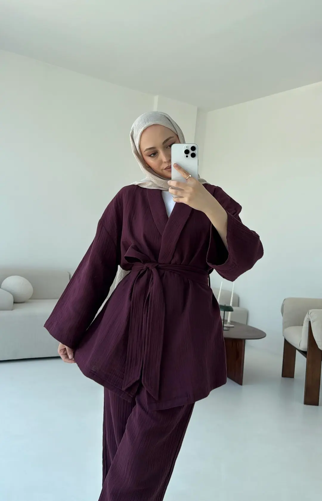 Müslin Kimonolu Takım Bordo