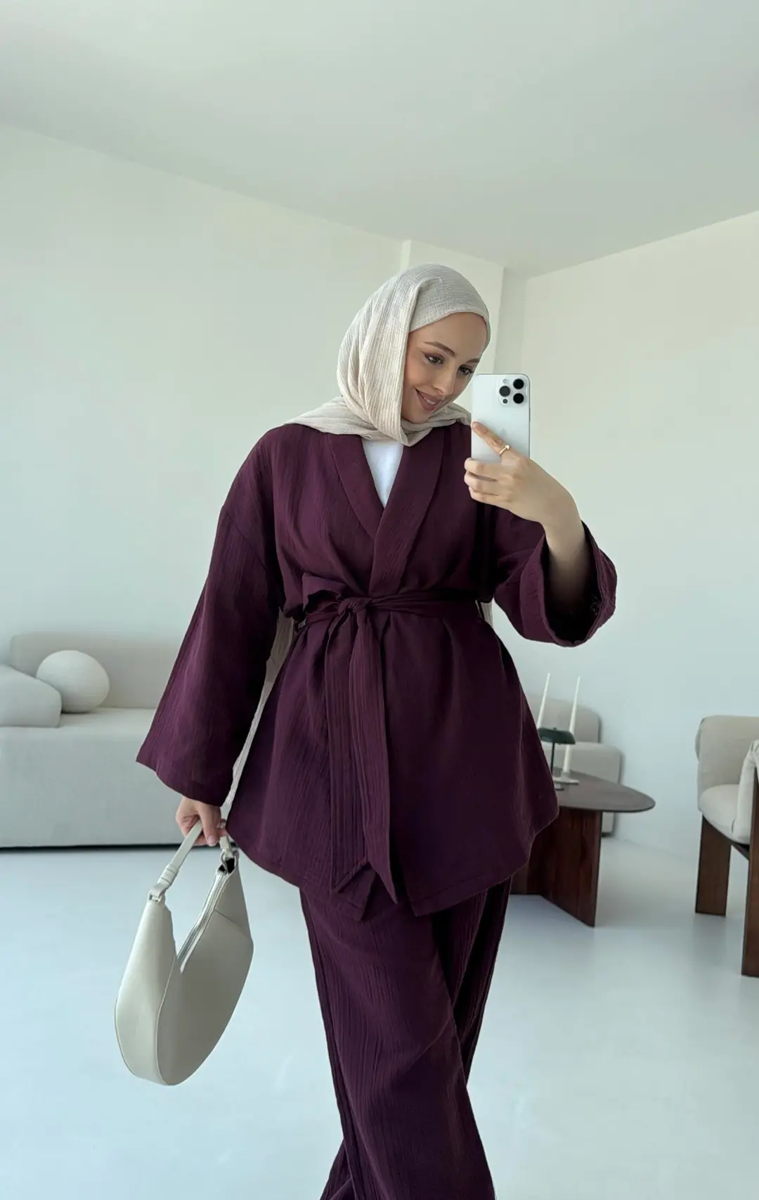 Müslin Kimonolu Takım Bordo