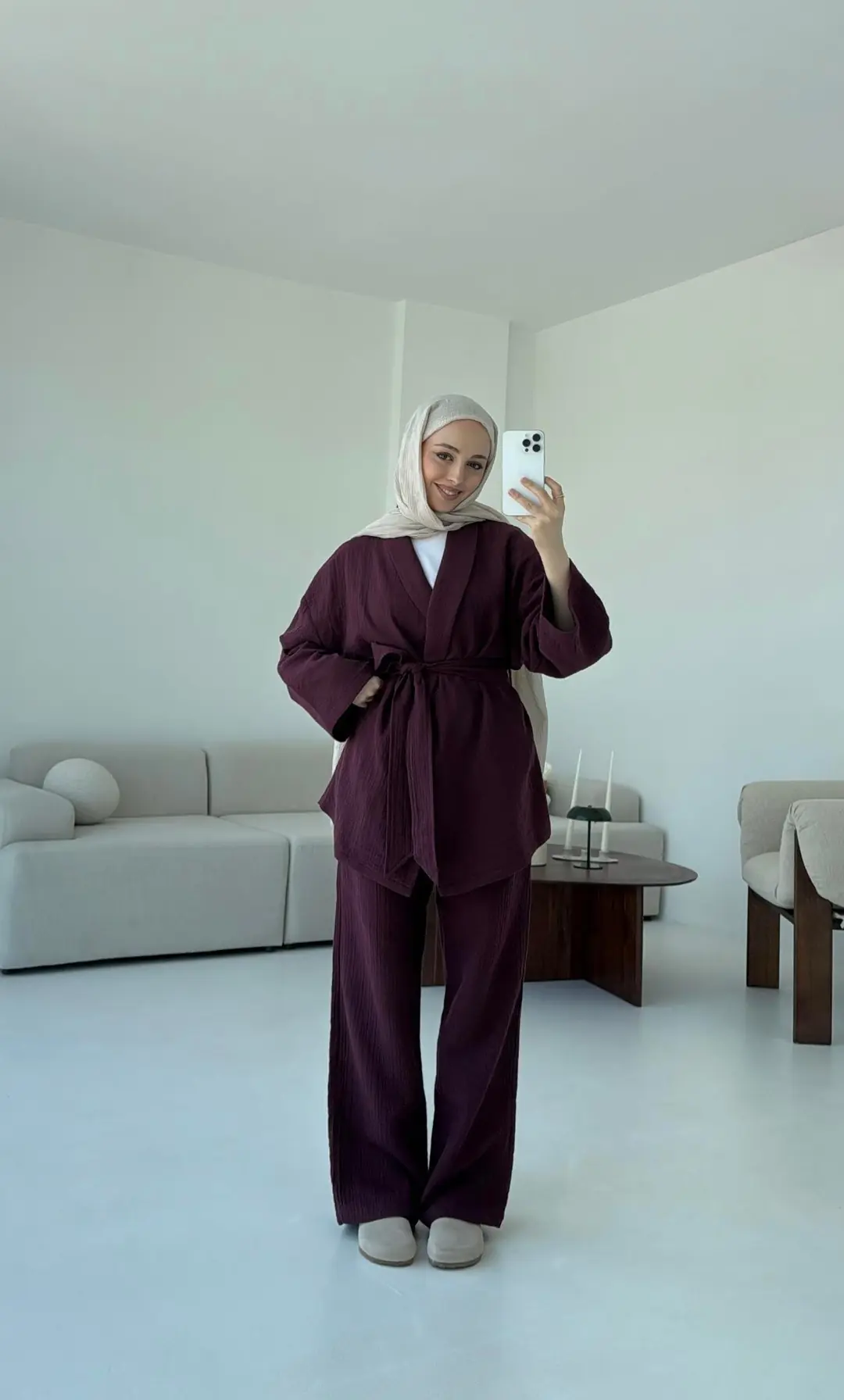Müslin Kimonolu Takım Bordo