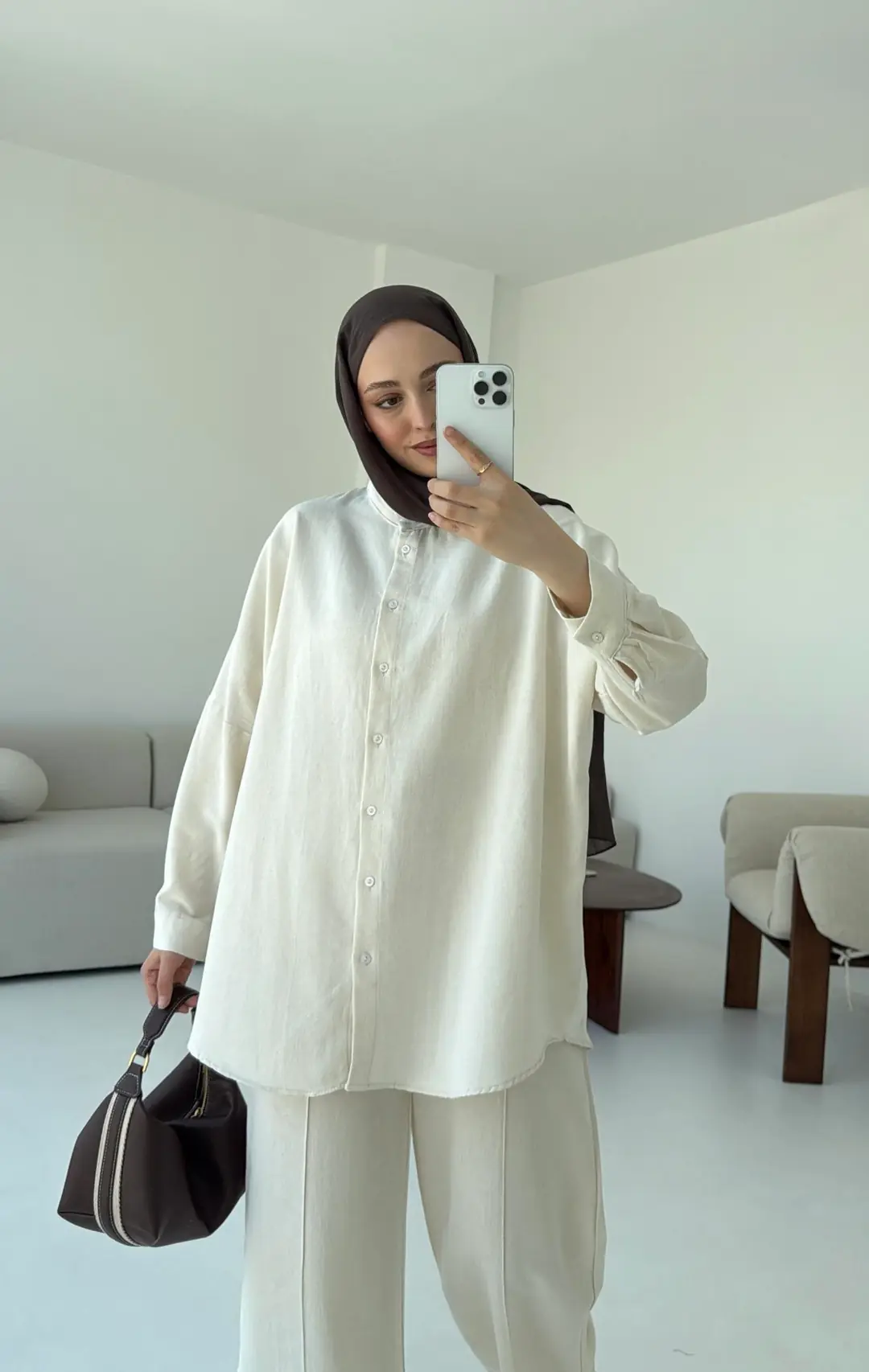 Oversize Gömlek Pantolon Takım Taş