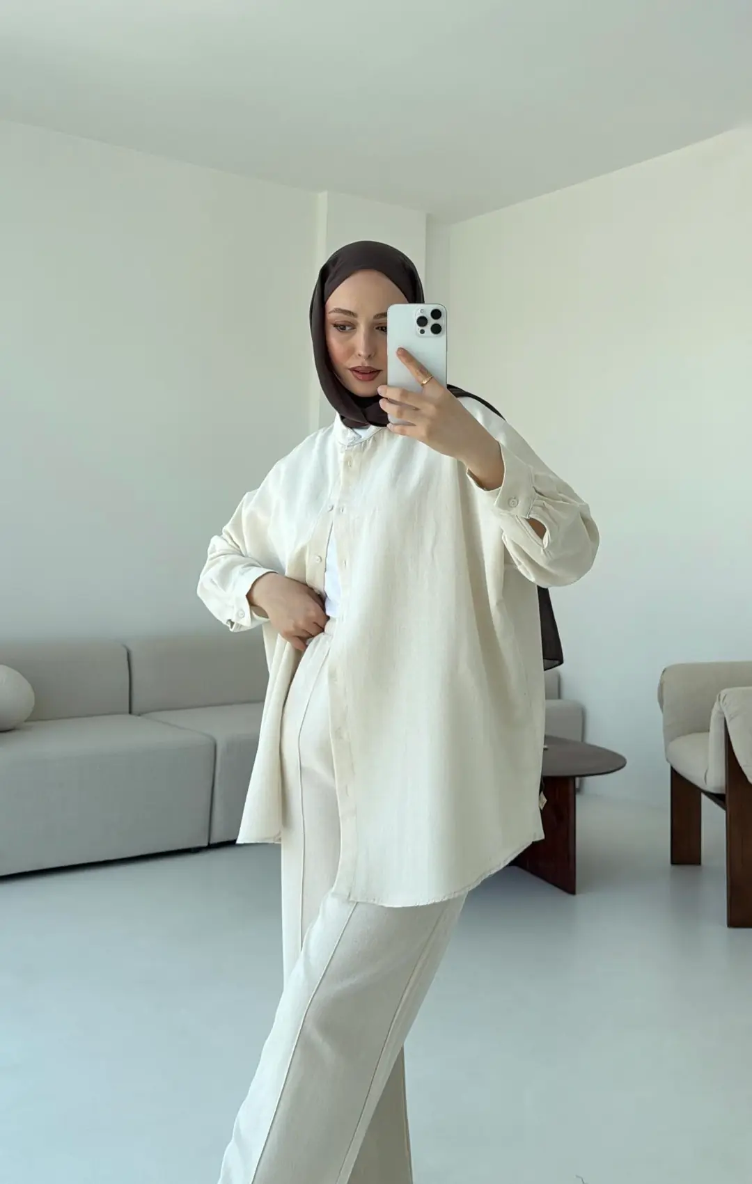 Oversize Gömlek Pantolon Takım Taş