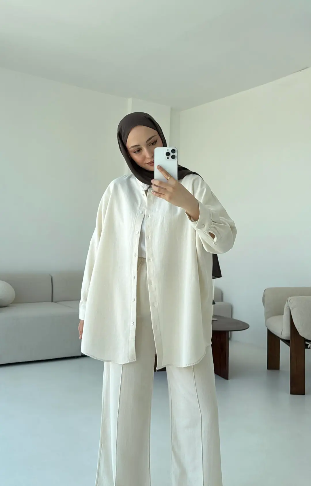 Oversize Gömlek Pantolon Takım Taş