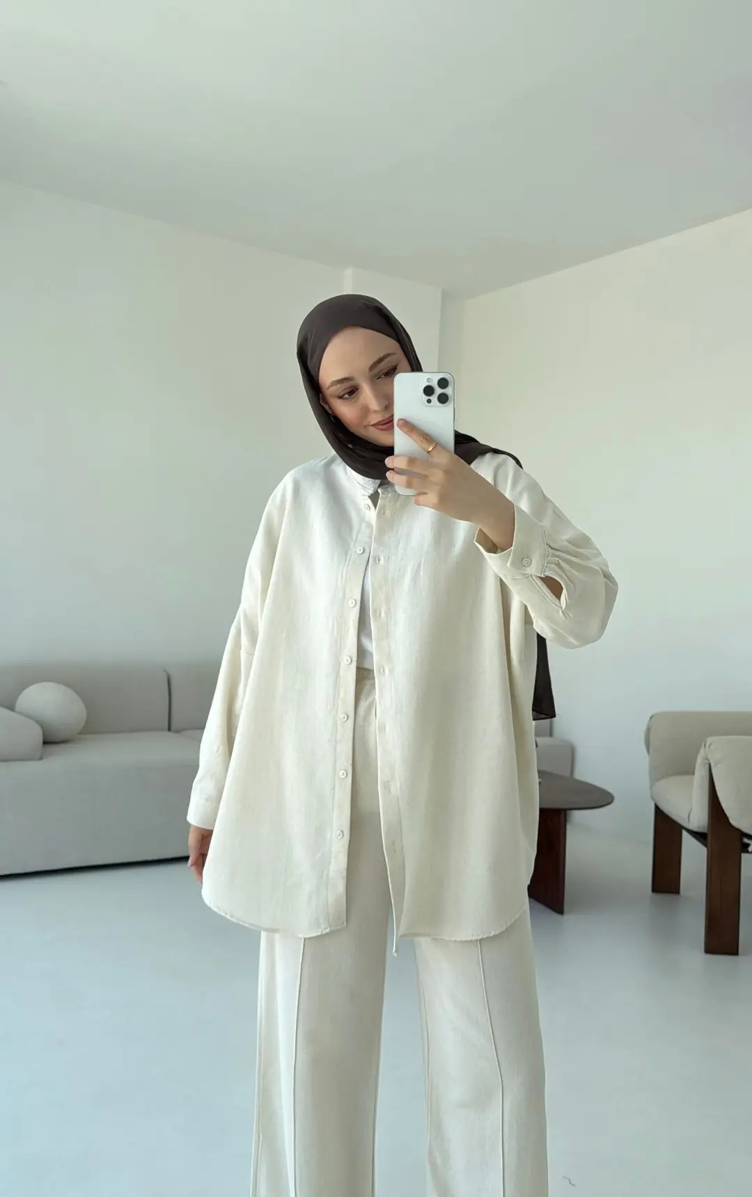 Oversize Gömlek Pantolon Takım Taş