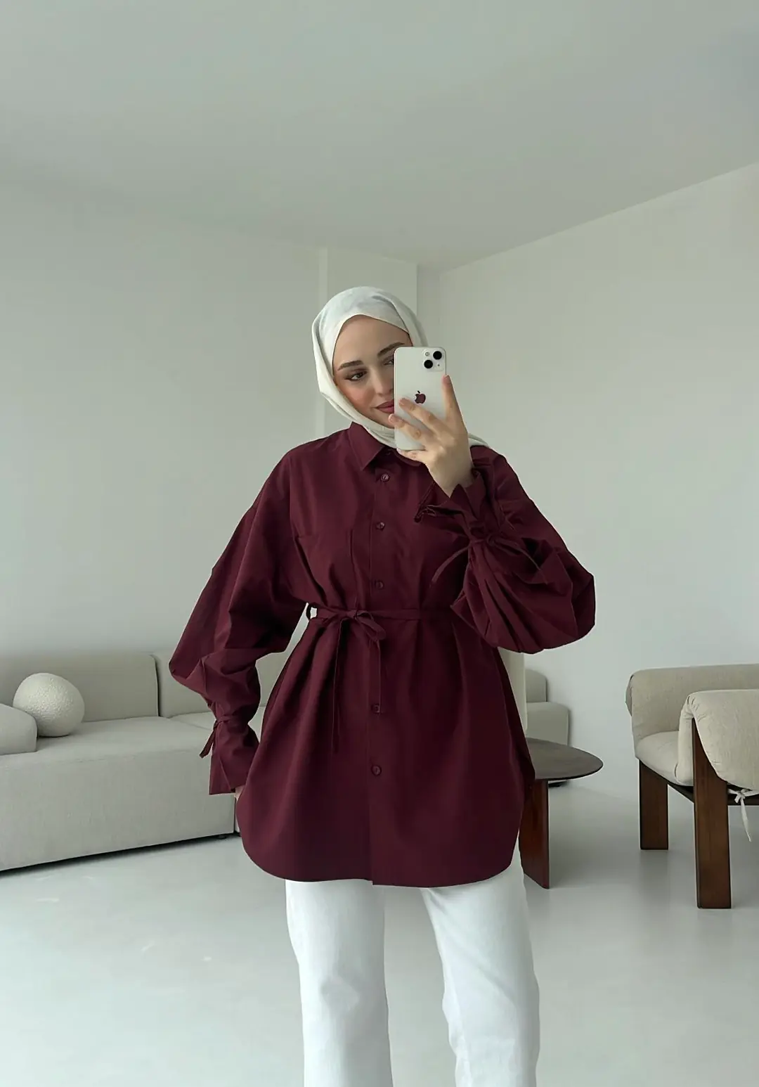 Kol Detay Tasarım Gömlek Bordo