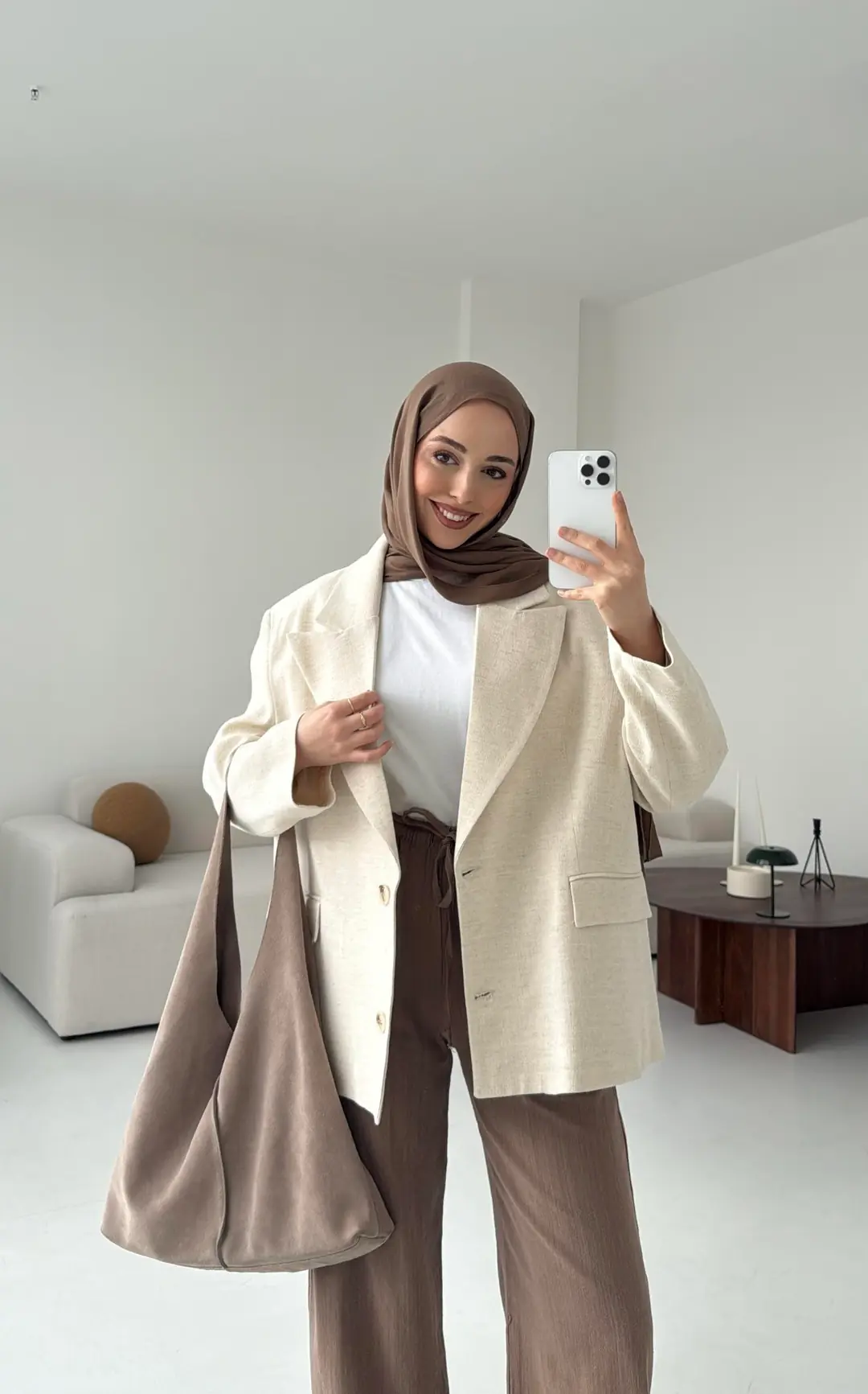 Natur Keten Oversize Blazer Ceket