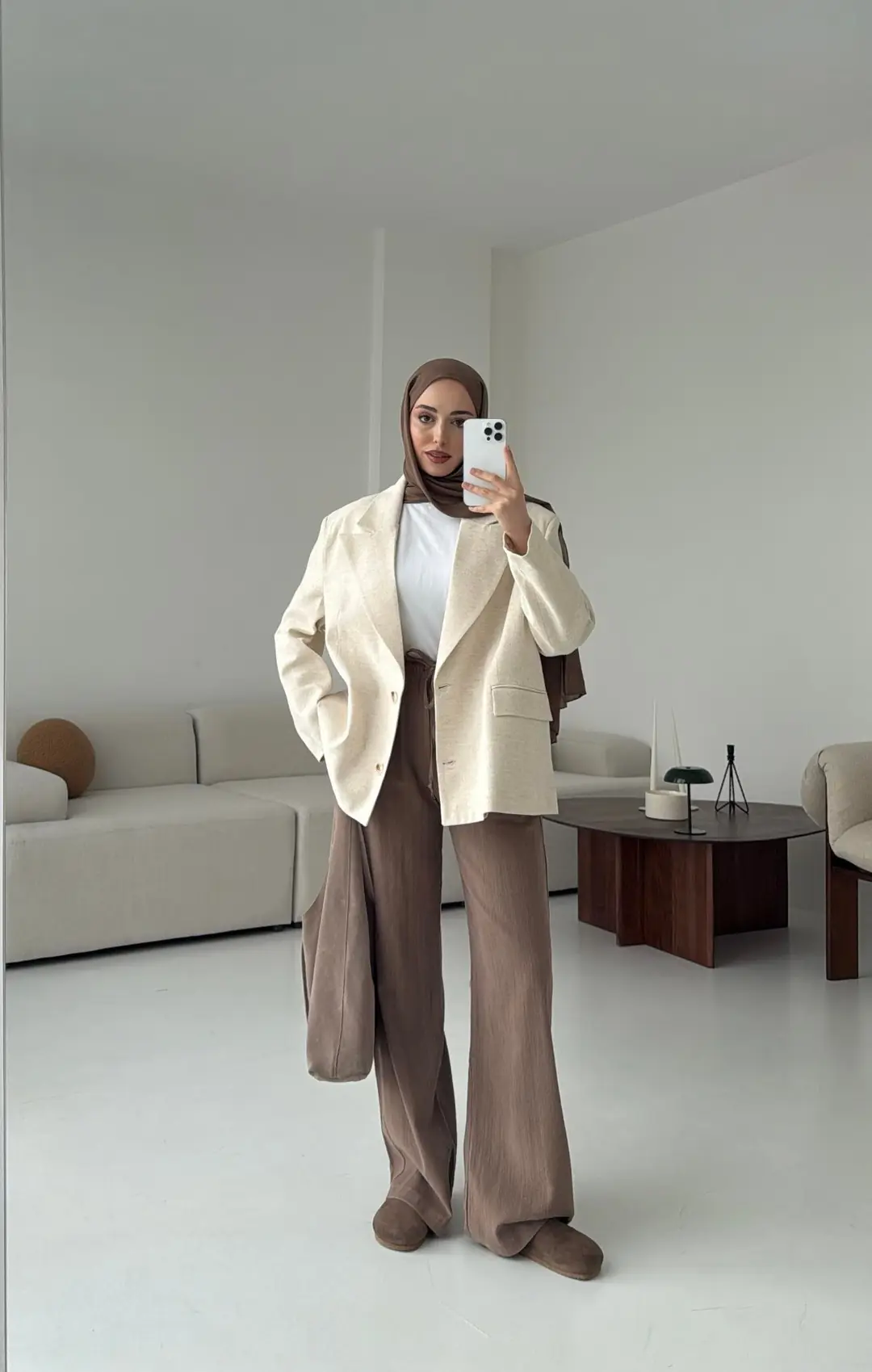 Natur Keten Oversize Blazer Ceket