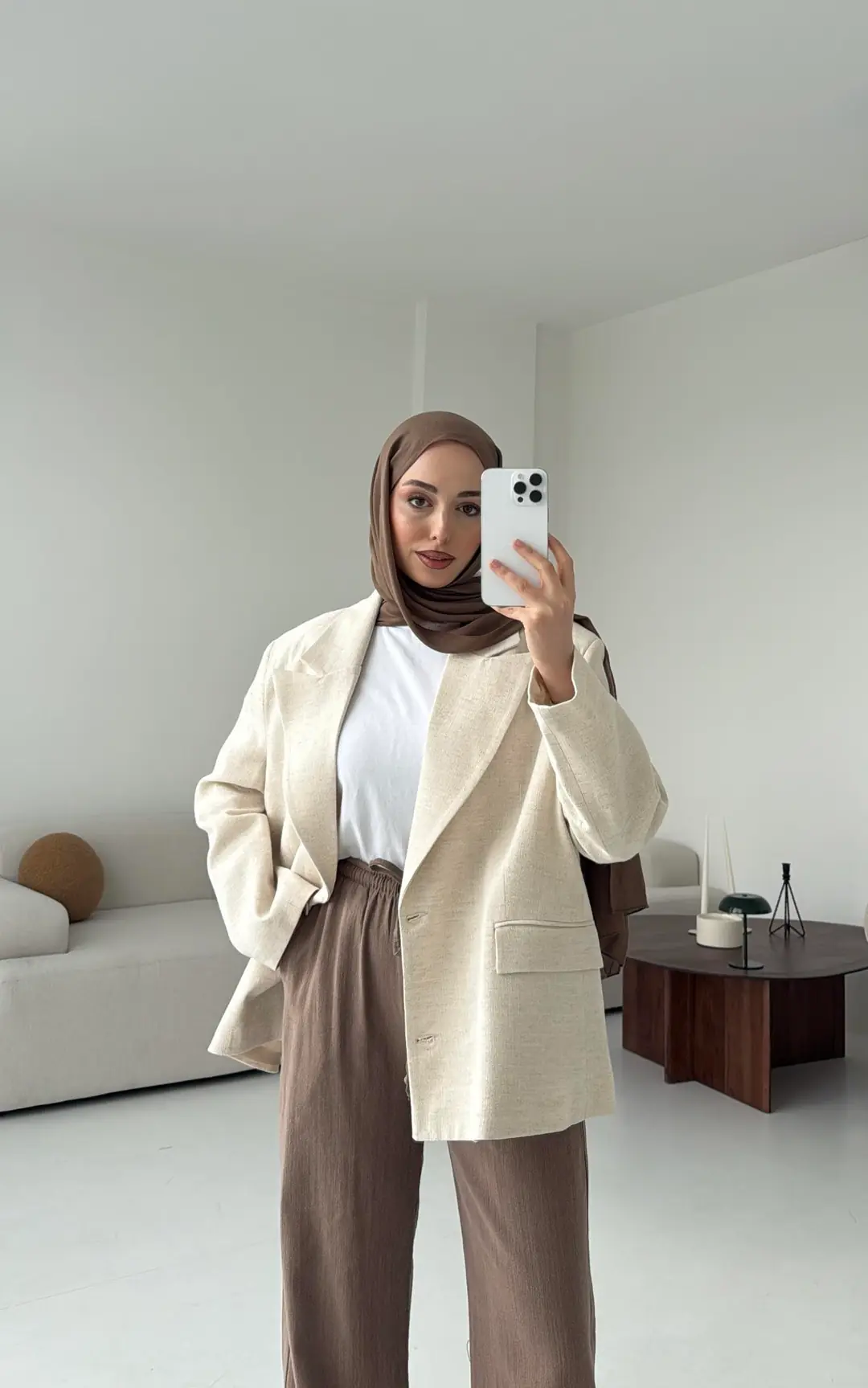 Natur Keten Oversize Blazer Ceket